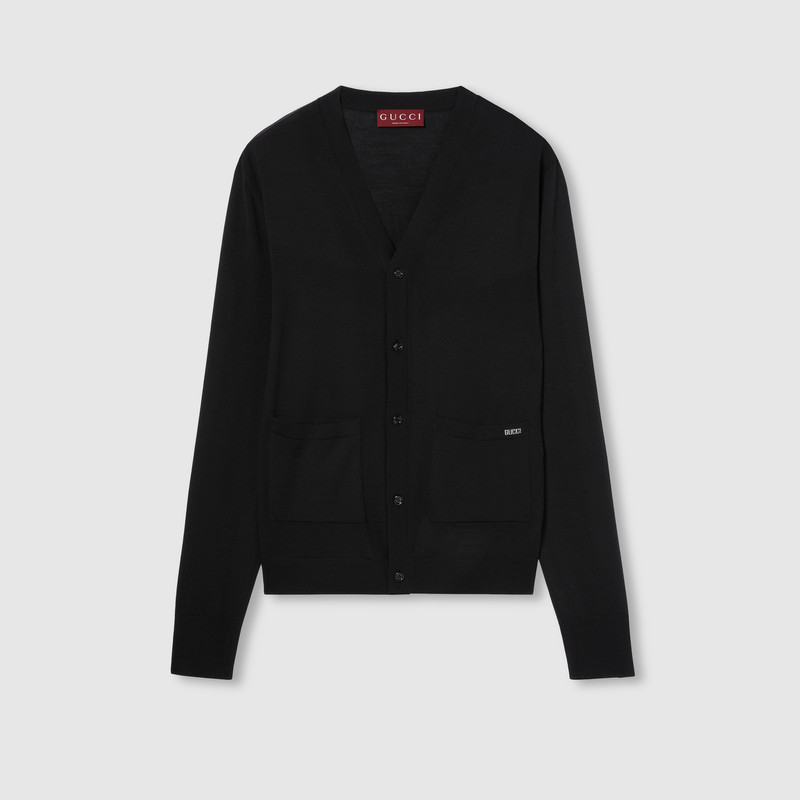 Fine wool knit cardigan with intarsia 1