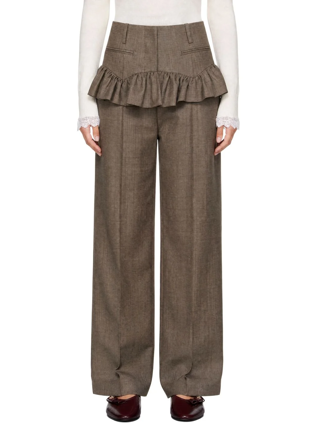 Gray Wool Melange Suiting Skirt Trousers - 1