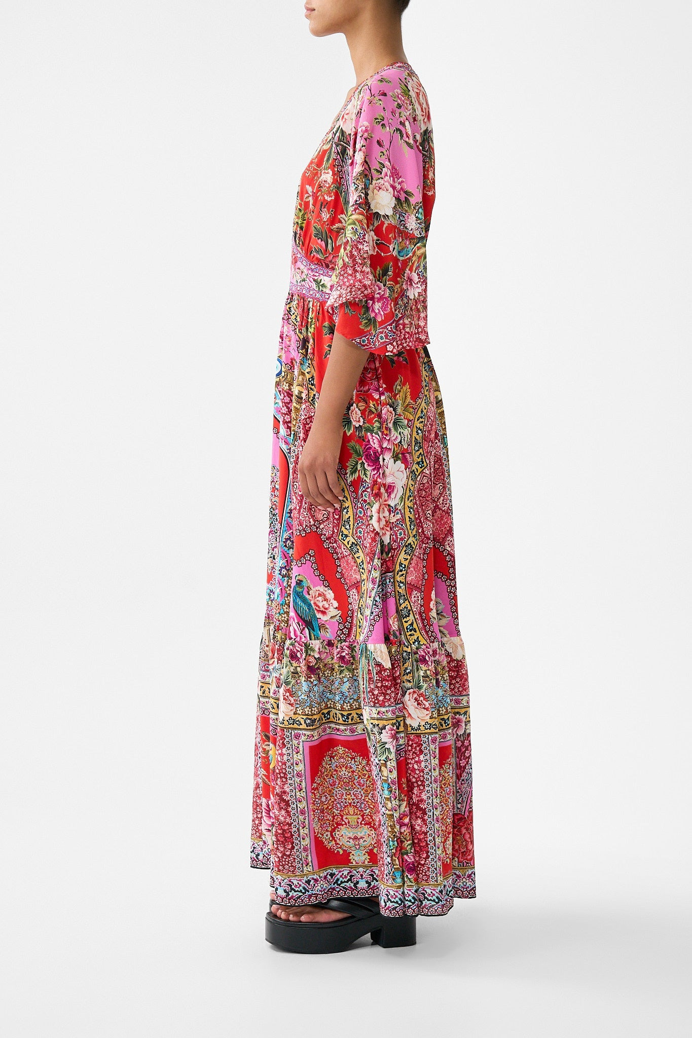 WAISTED DRESS WITH HEM RUFFLE - 4