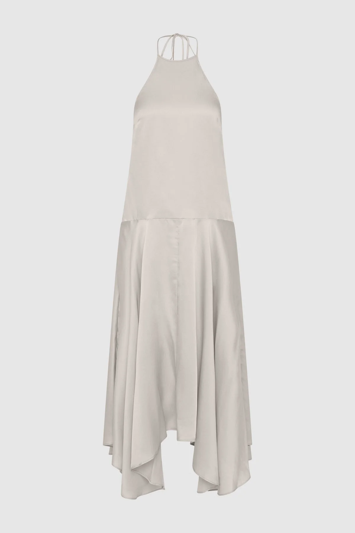 Silk Handkerchief Halter Dress - Stone - 1