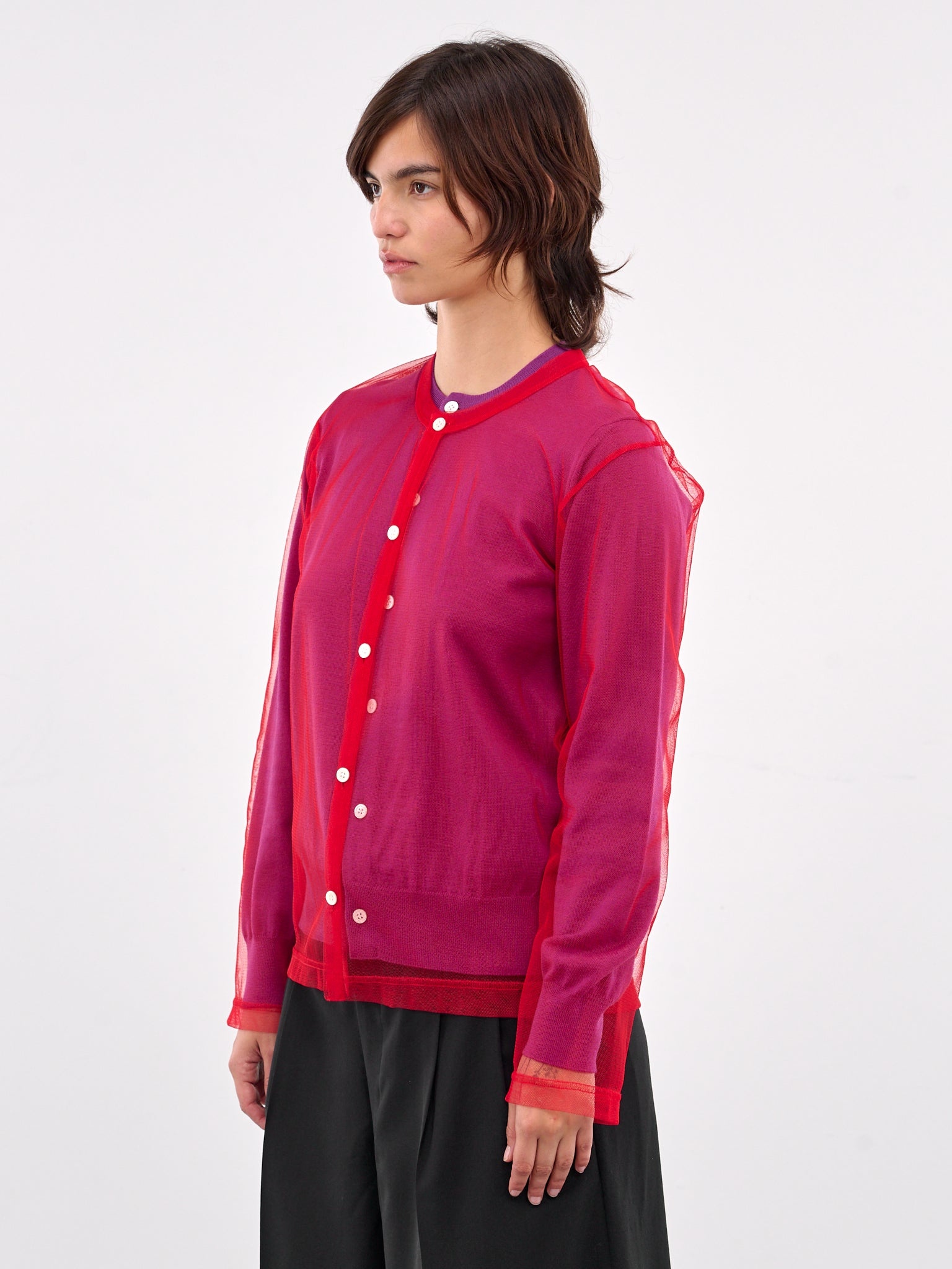 Layered Mesh & Knit Cardigan - 2