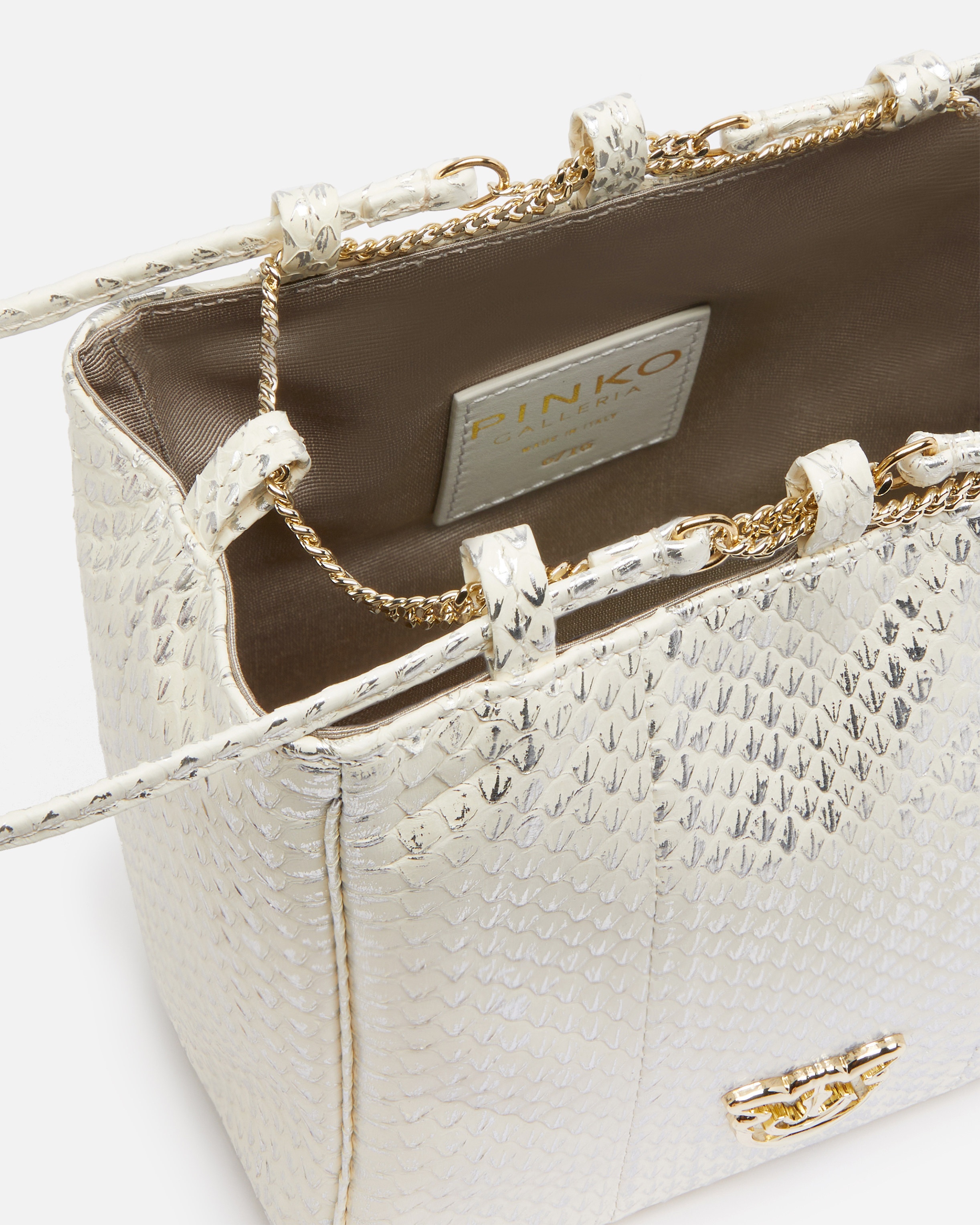 PINKO GALLERIA MINI BUCKET BAG IN LAMINATED REPTILE SKIN - 4