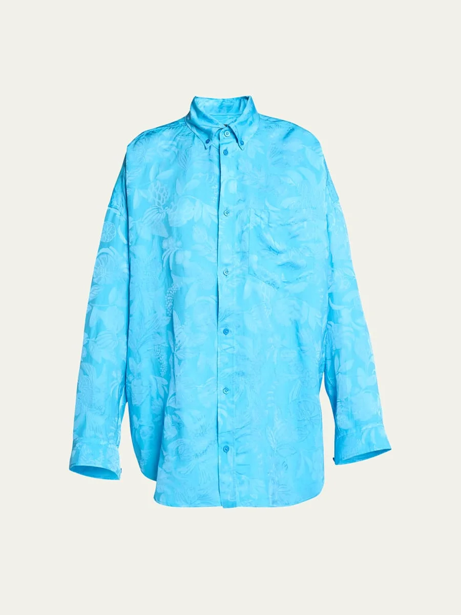 Long-Sleeve Button-Down Cocoon Shirt - 1