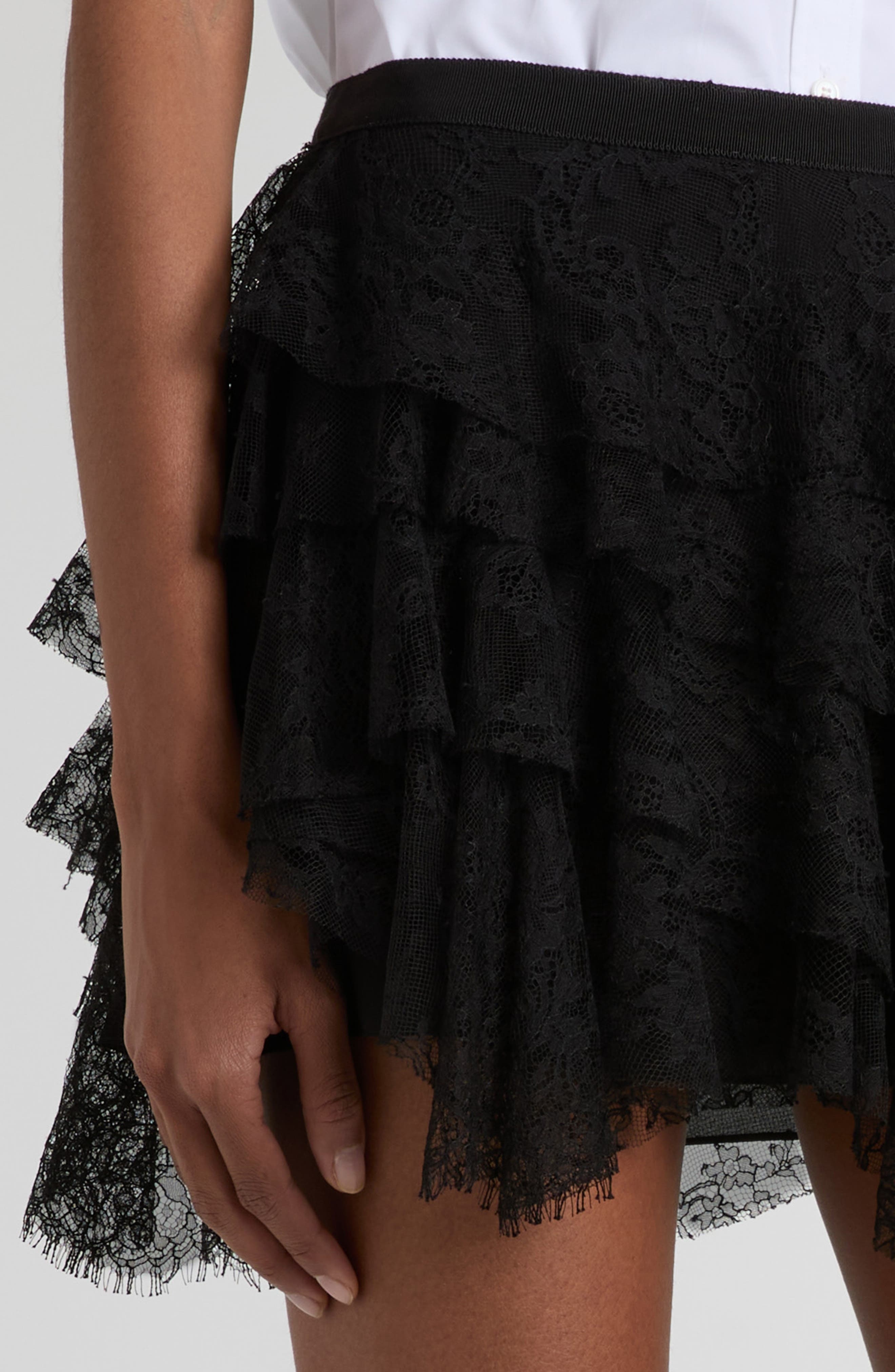McQueen Tiered Cobweb Lace Miniskirt in Black at Nordstrom - 4