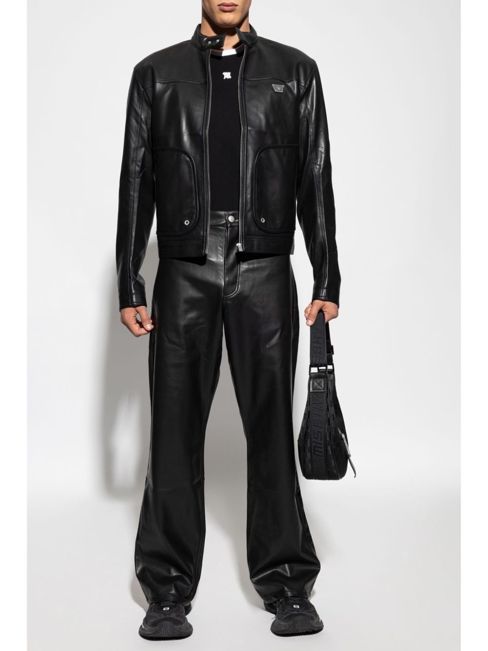 zipped leather jacket - 2