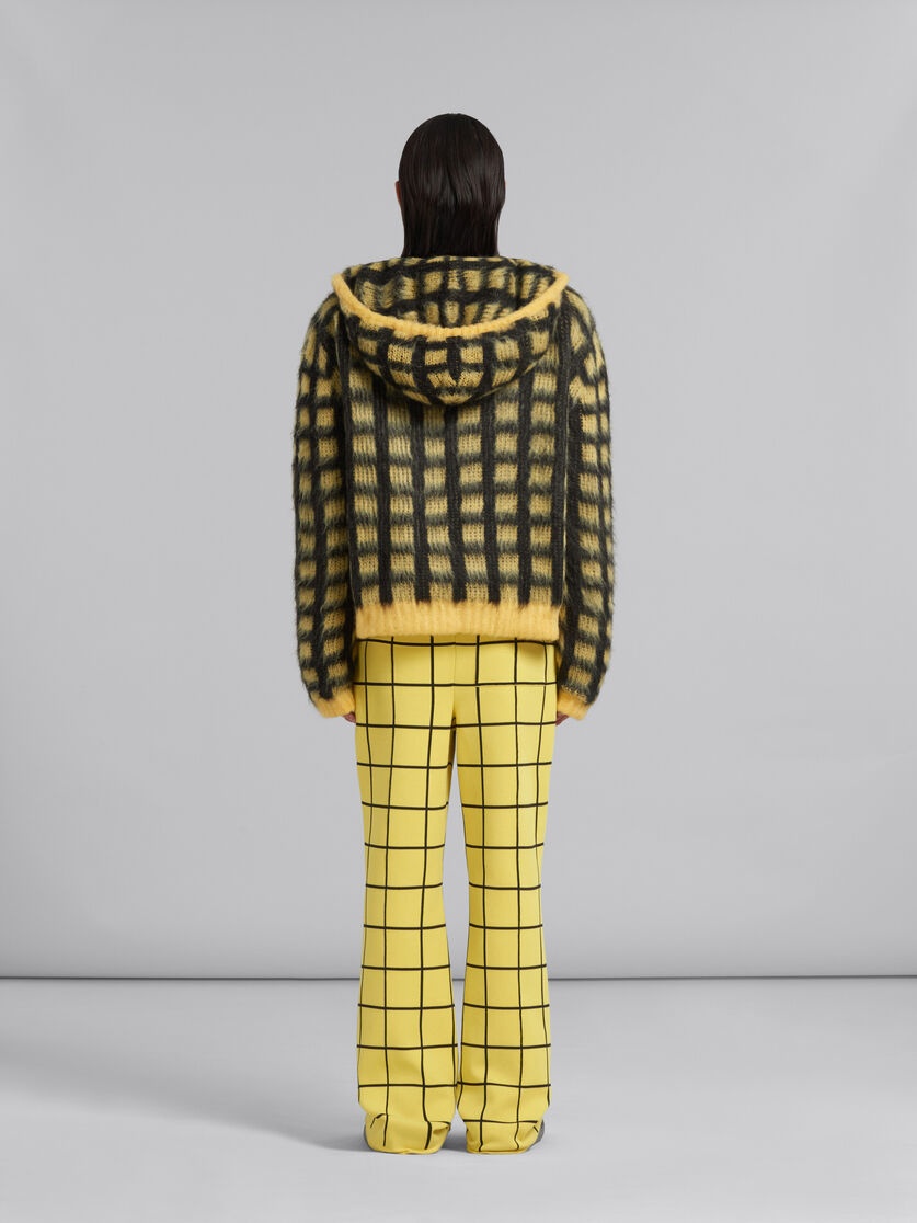 YELLOW CHECKED MOHAIR HOODED CARDIGAN - 3