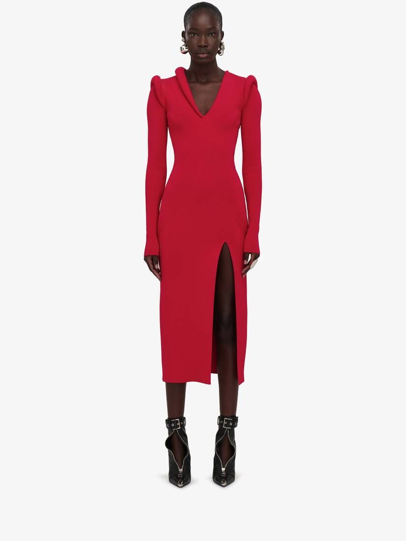 Women's Ribbed-knit Midi Dress in Welsh Red - 2