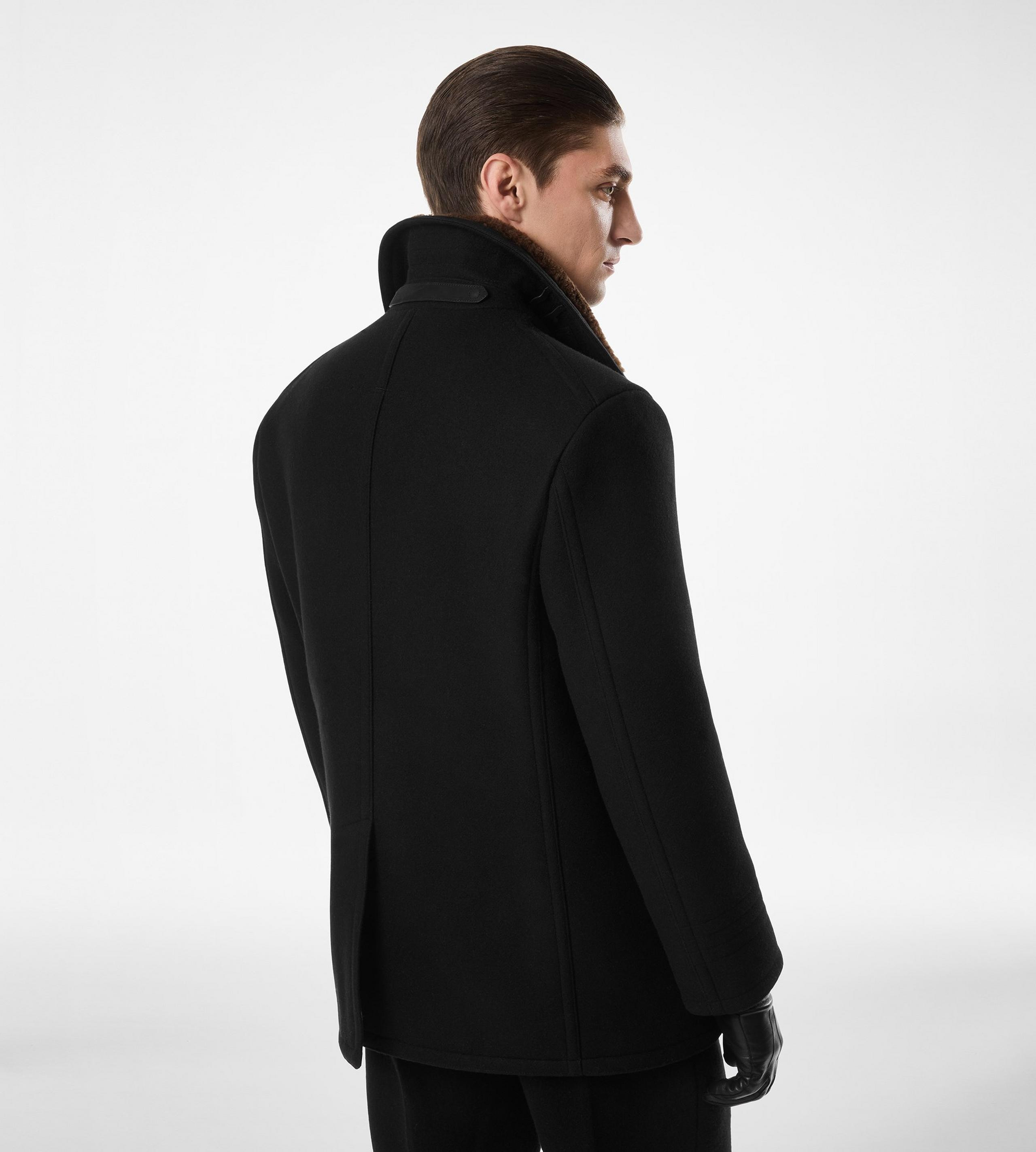 MELTON WOOL SHEARLING PEACOAT - 4