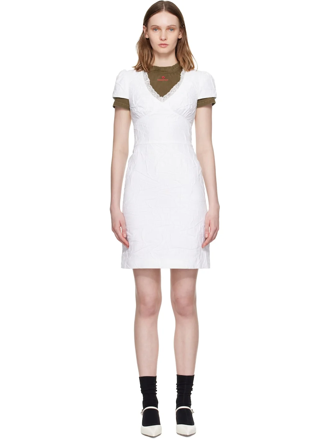White Lace Trim Sweetheart Neckline Midi Dress - 1