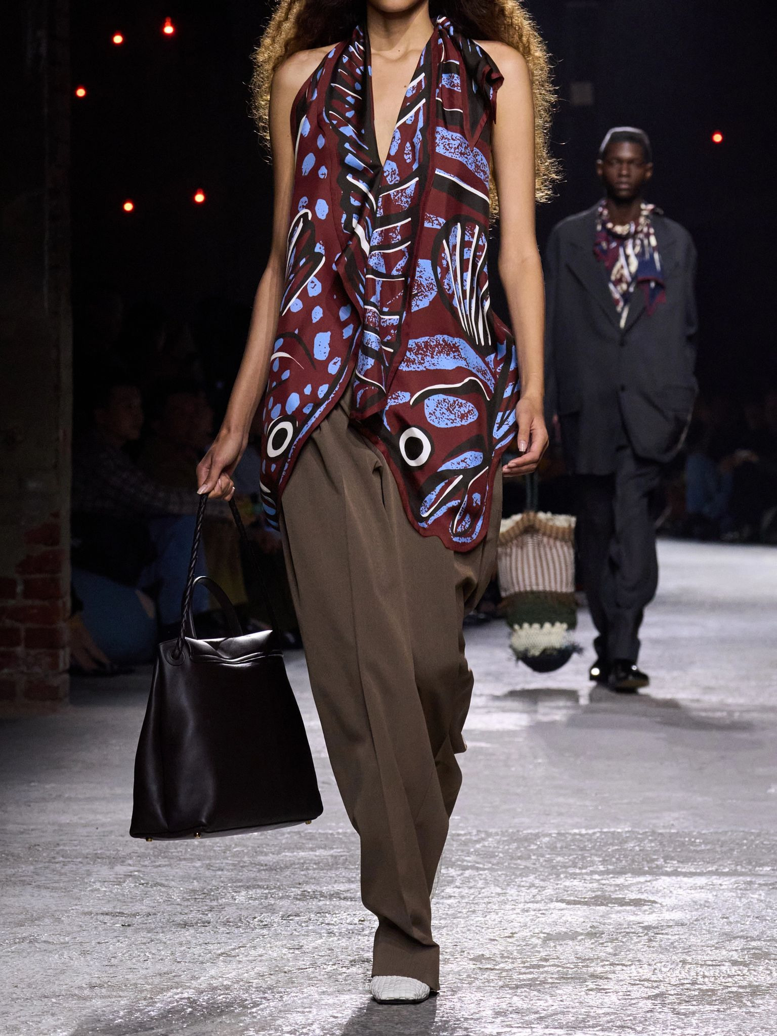 Open-back printed silk-twill halterneck top Plum - 4