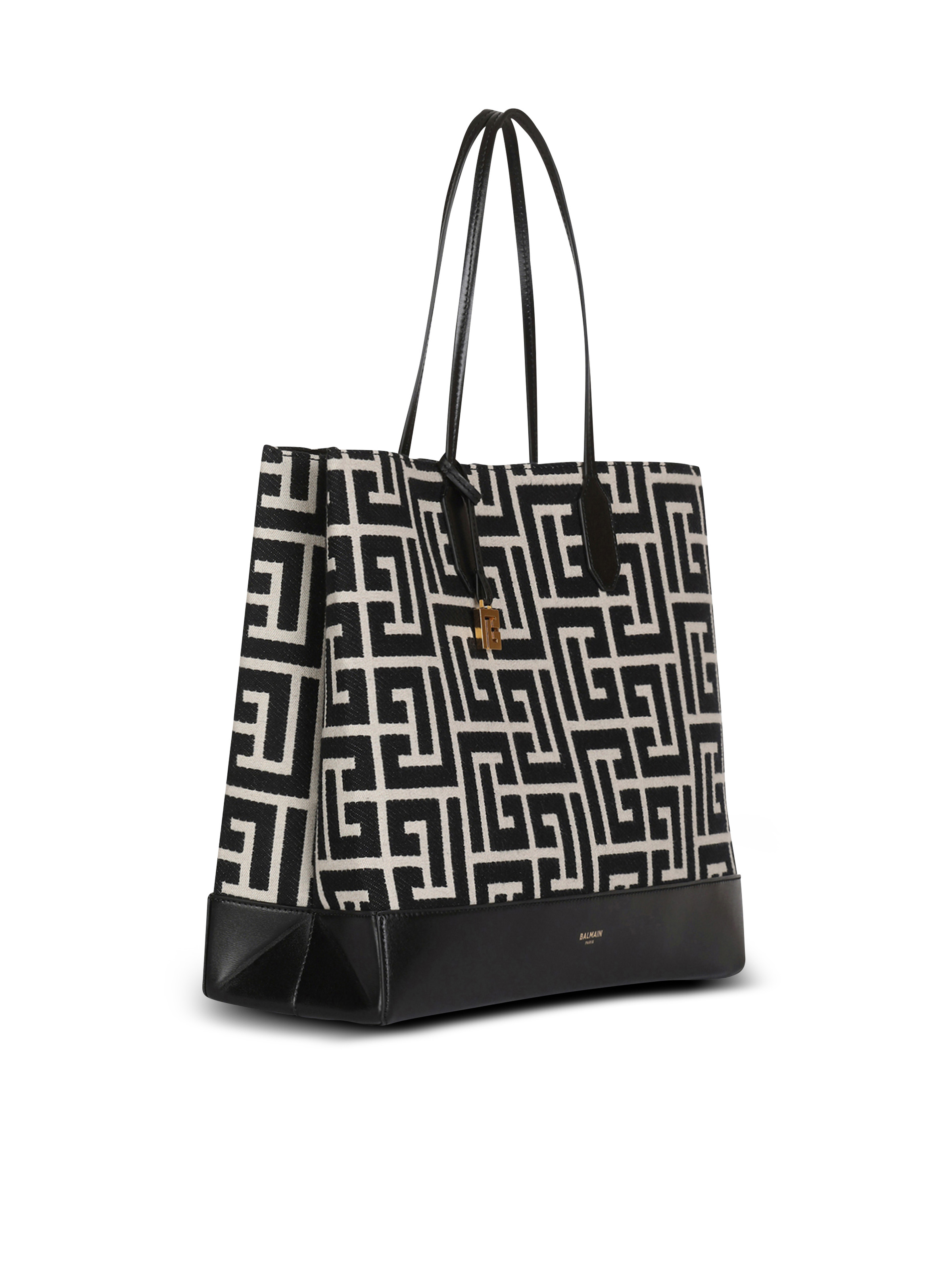 Large-sized bicolor ivory and black jacquard Folded Shopping Bag - 4