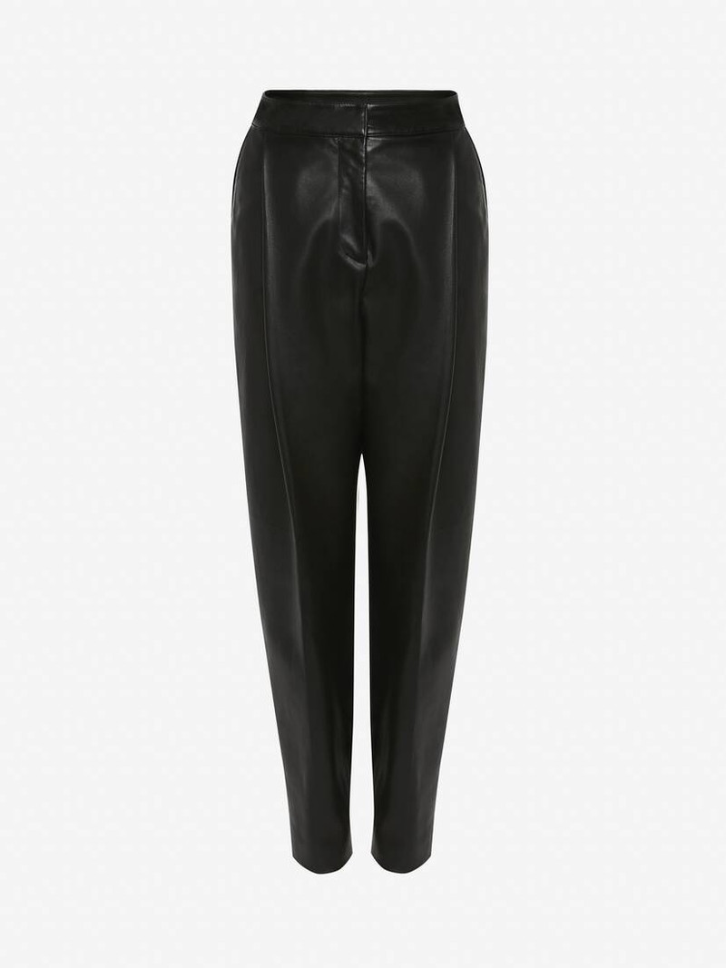 Women's Pleated Leather Trousers in Black 1
