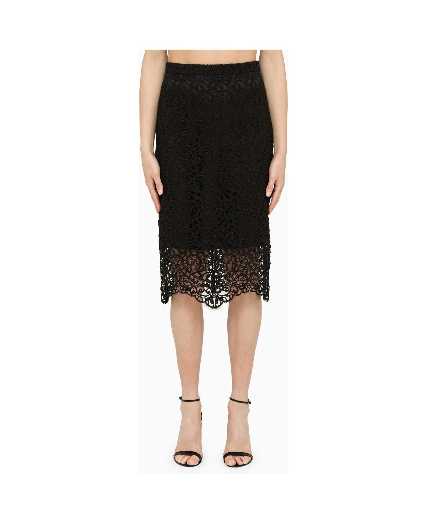 Black Lace Pencil Skirt - 1