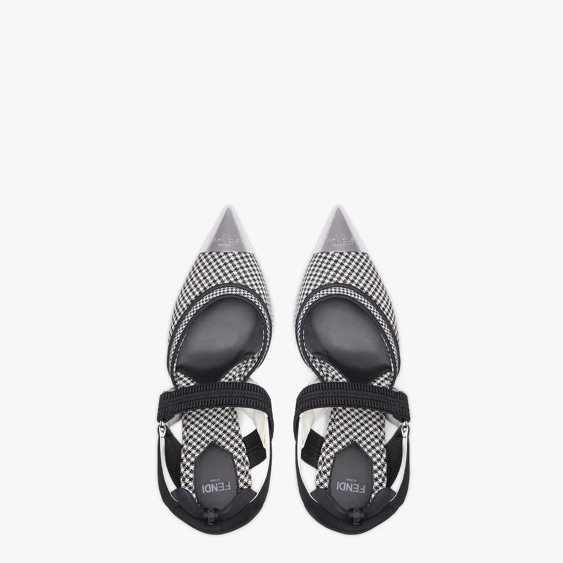High-heeled slingbacks in black houndstooth fabric - 4