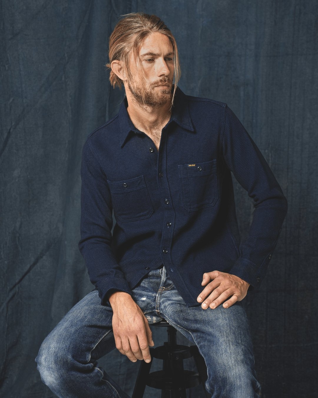 IHSH-380-IND 12oz Dobby Cloth Work Shirt - Indigo - 4