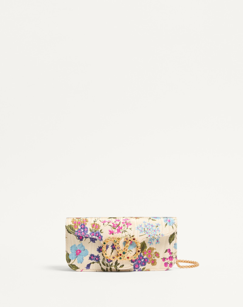 VALENTINO GARAVANI LOCÒ CLUTCH IN PAPIER FLORAL FABRIC WITH VLOGO SIGNATURE JEWEL DETAIL 1
