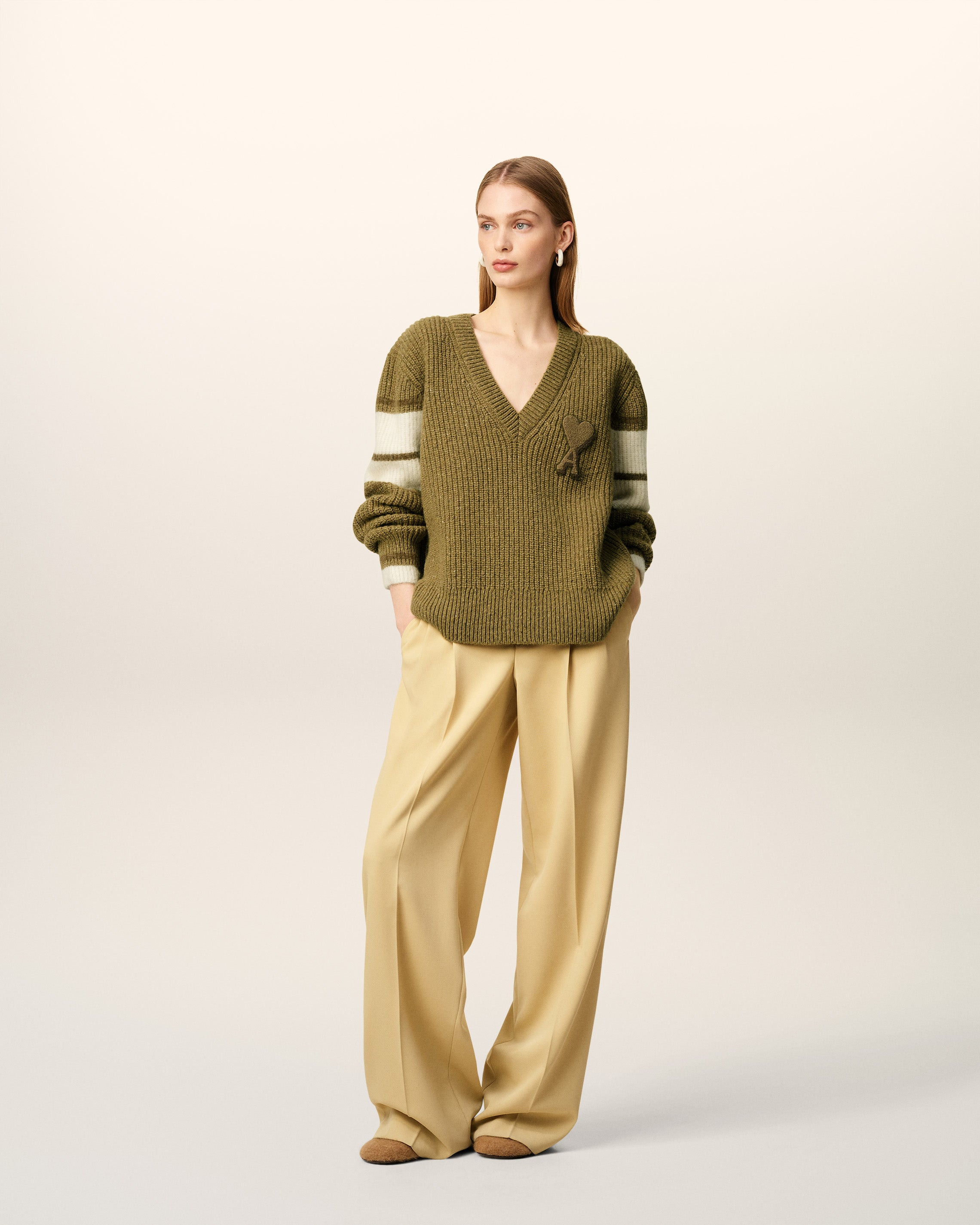 GREEN WOOL COLLEGE SWEATER - 2