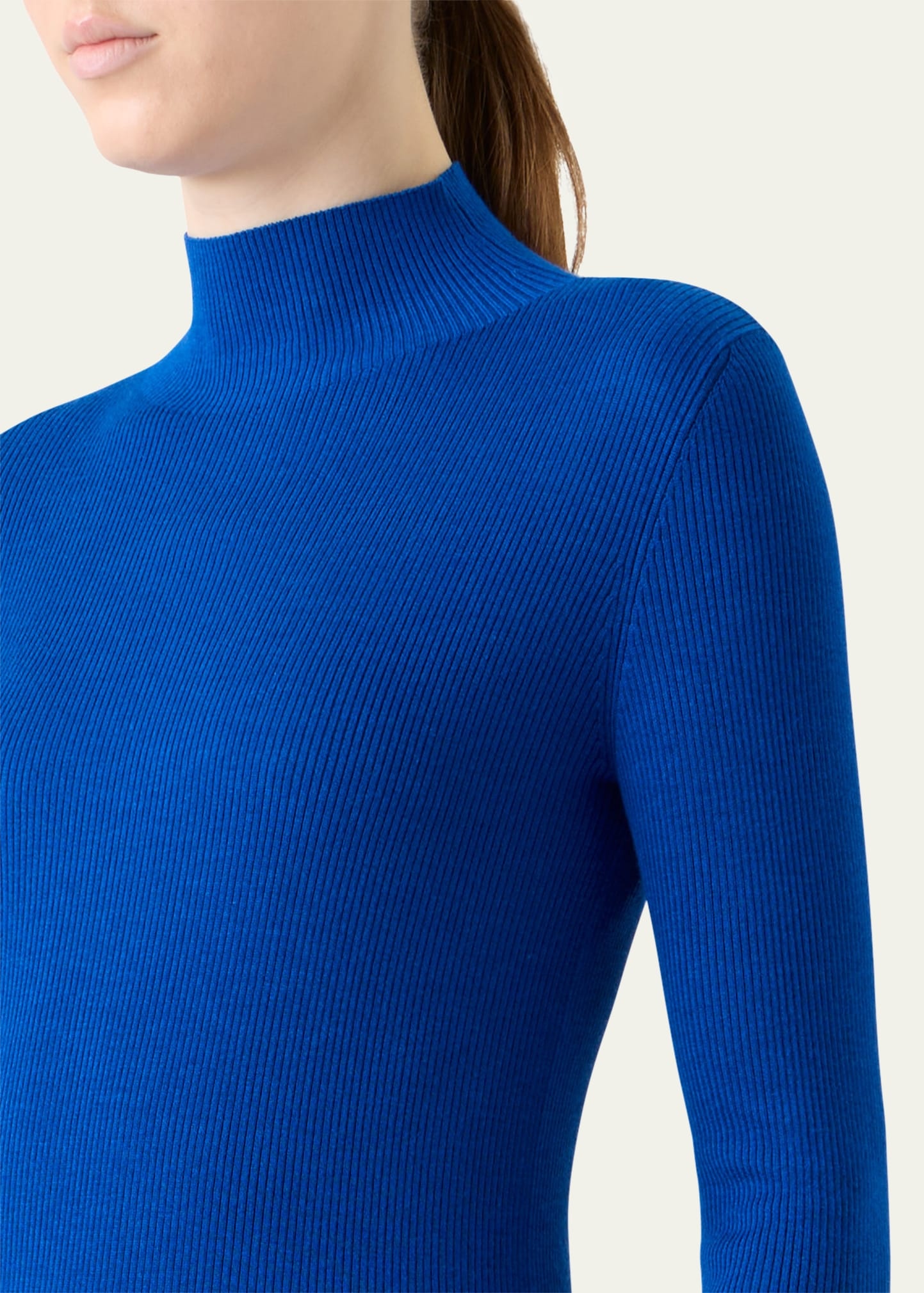 Mock-Neck Cashmere-Silk Fine Rib Sweater - 5