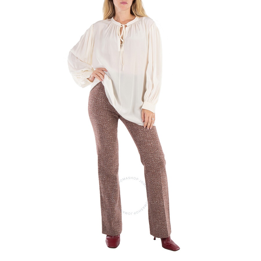 Chloe Ladies Buttercream Lavalliere-Neck Silk Blouse - 6