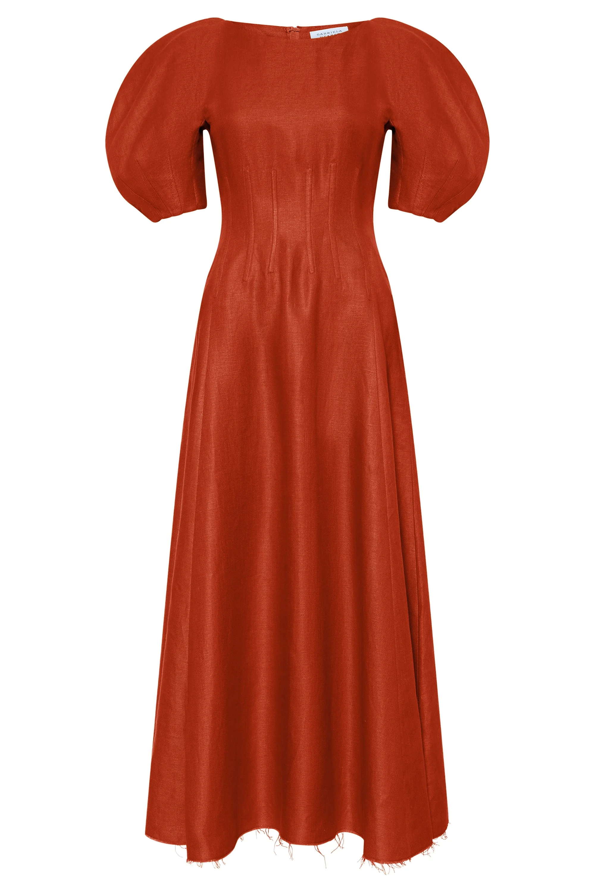 Ranya Puff Sleeve Maxi Dress in Antelope Orange Linen Twill - 1