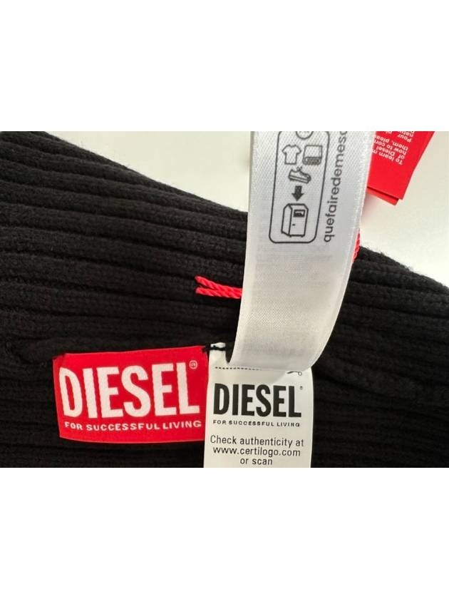 Diesel K Coder H Logo Patch Ribbed Beanie Black | balaan