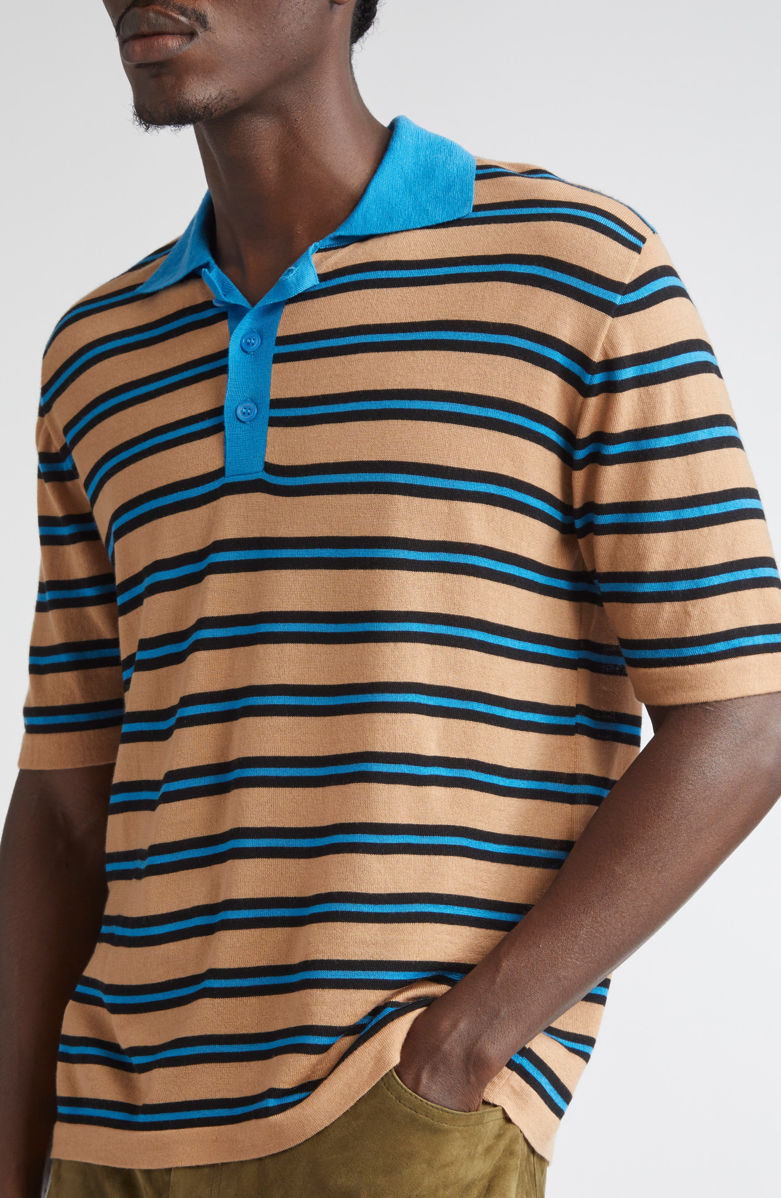 Marni Stripe Virgin Wool Polo in Caramel at Nordstrom - 5