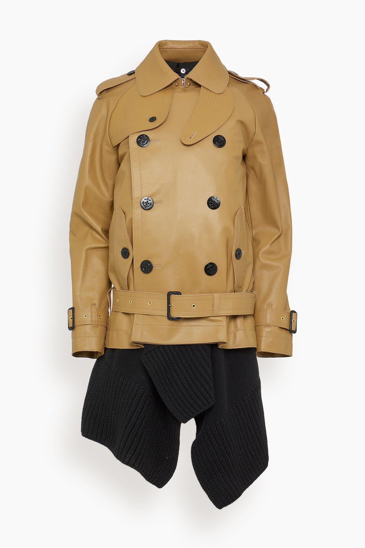 Leather Wool Knit Jacket in Beige/Black - 1