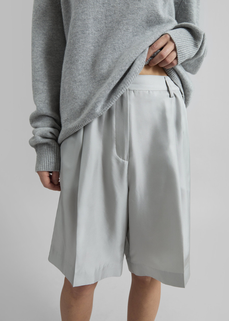 Marfa Pleated Silk Bermuda Shorts - Grey 3