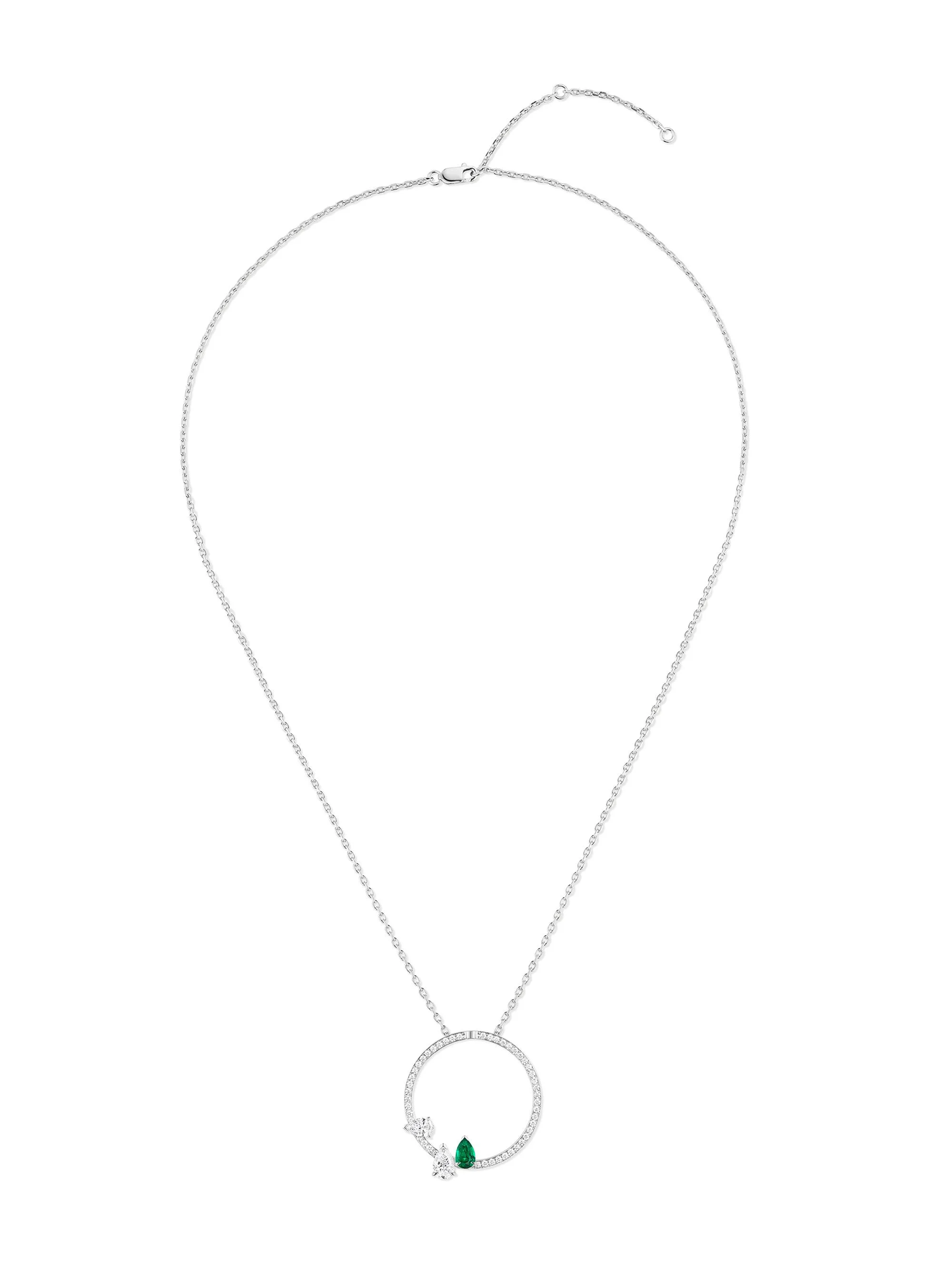 Serti Sur Vide 18K White Gold, Emerald & 1.05 TCW Diamonds Necklace - 1