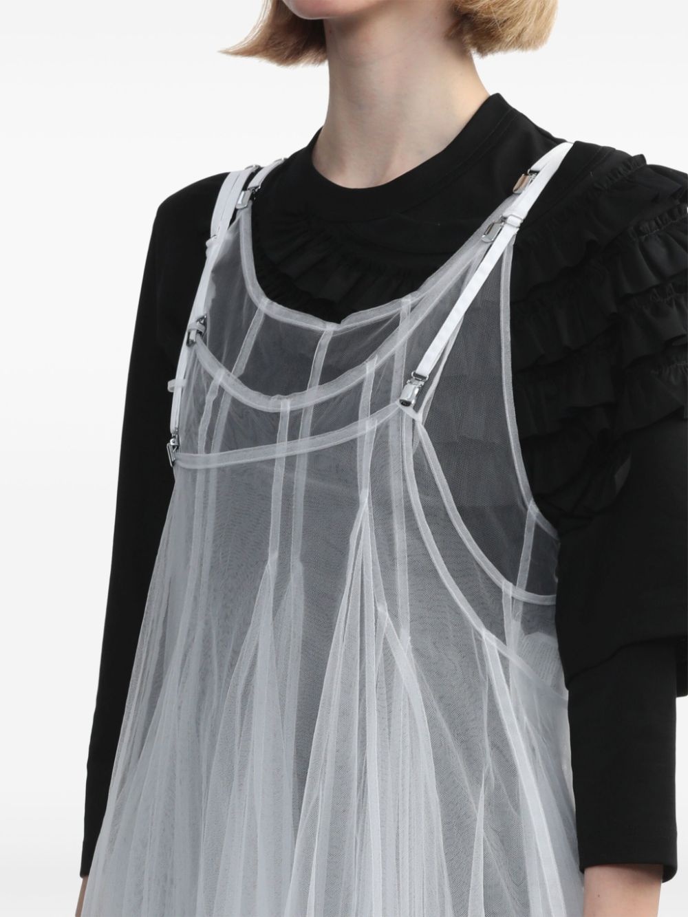 tulle overlay sheer dress - 5