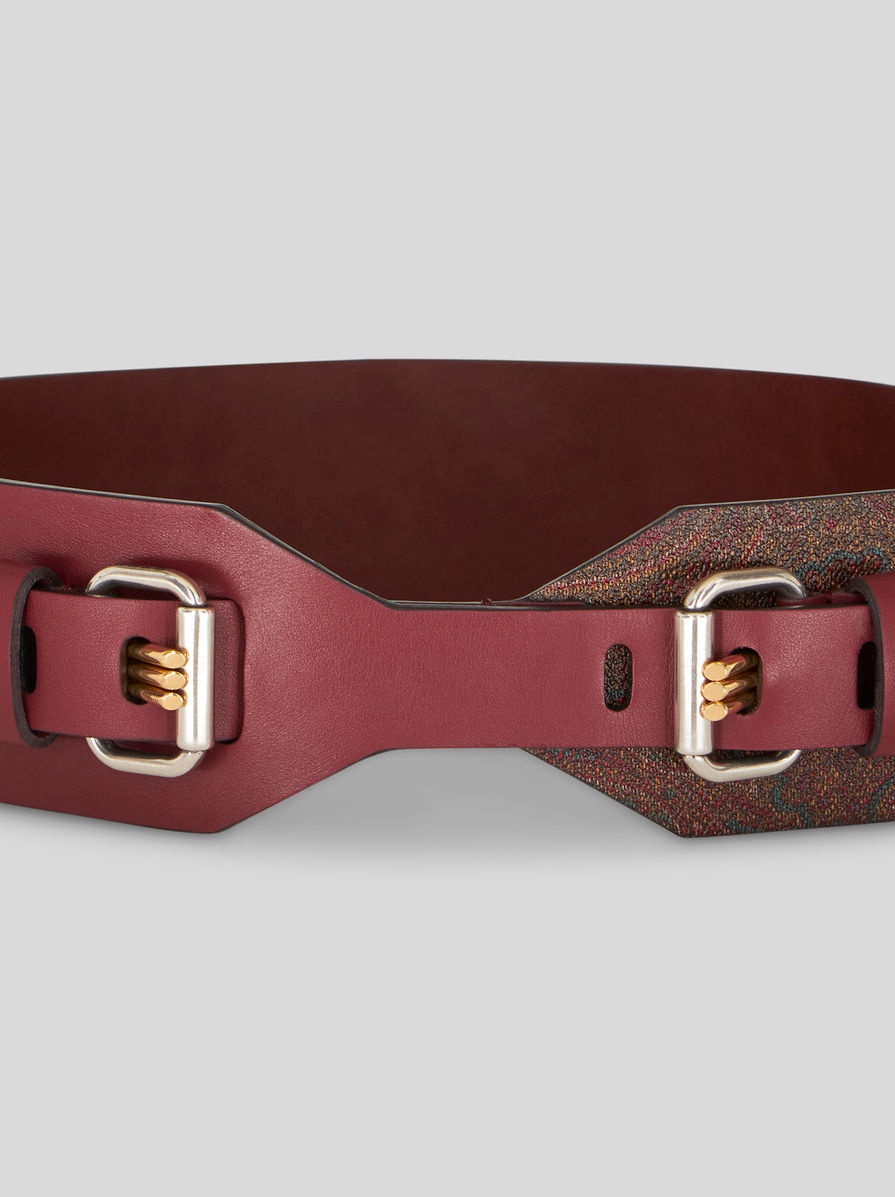LEATHER BELT WITH THREE PRONGS AND LOGO - 2