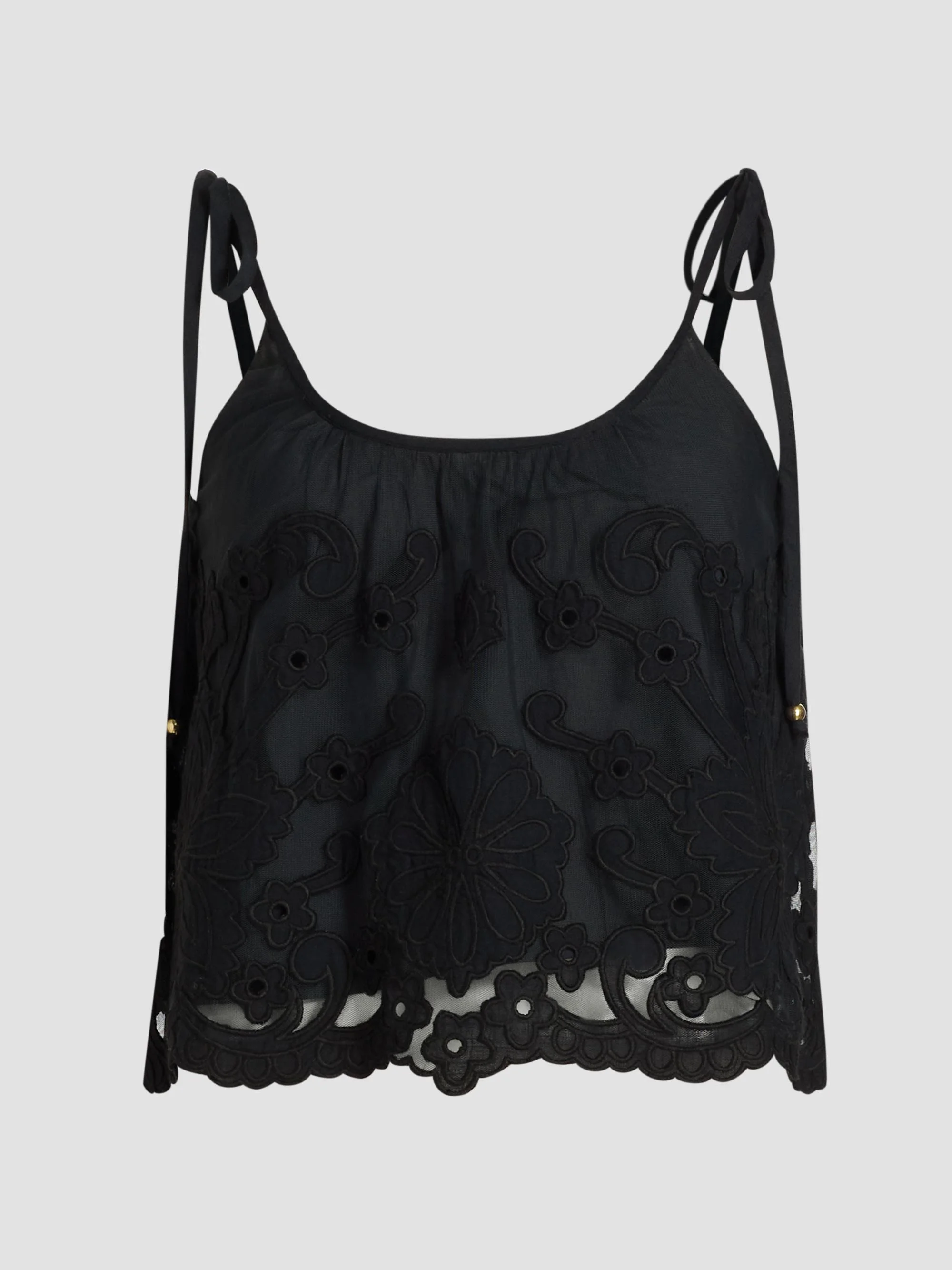 Women's Elsie Embroidered Crop Top - Black Embroidery - 1