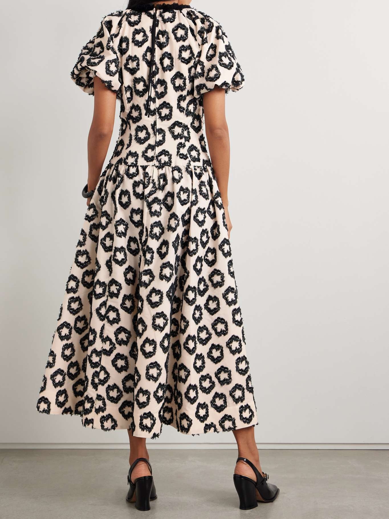Violeta chiffon-trimmed ruched fil coupé recycled-faille midi dress - 3