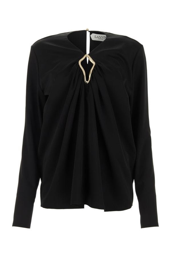 Tシャツ・カットソー LANVIN Black triacetate blend blouse (RWTO00045822H23 10) Lanvin Lanvin Woman Black Triacetate Blend Blouse | luosophy