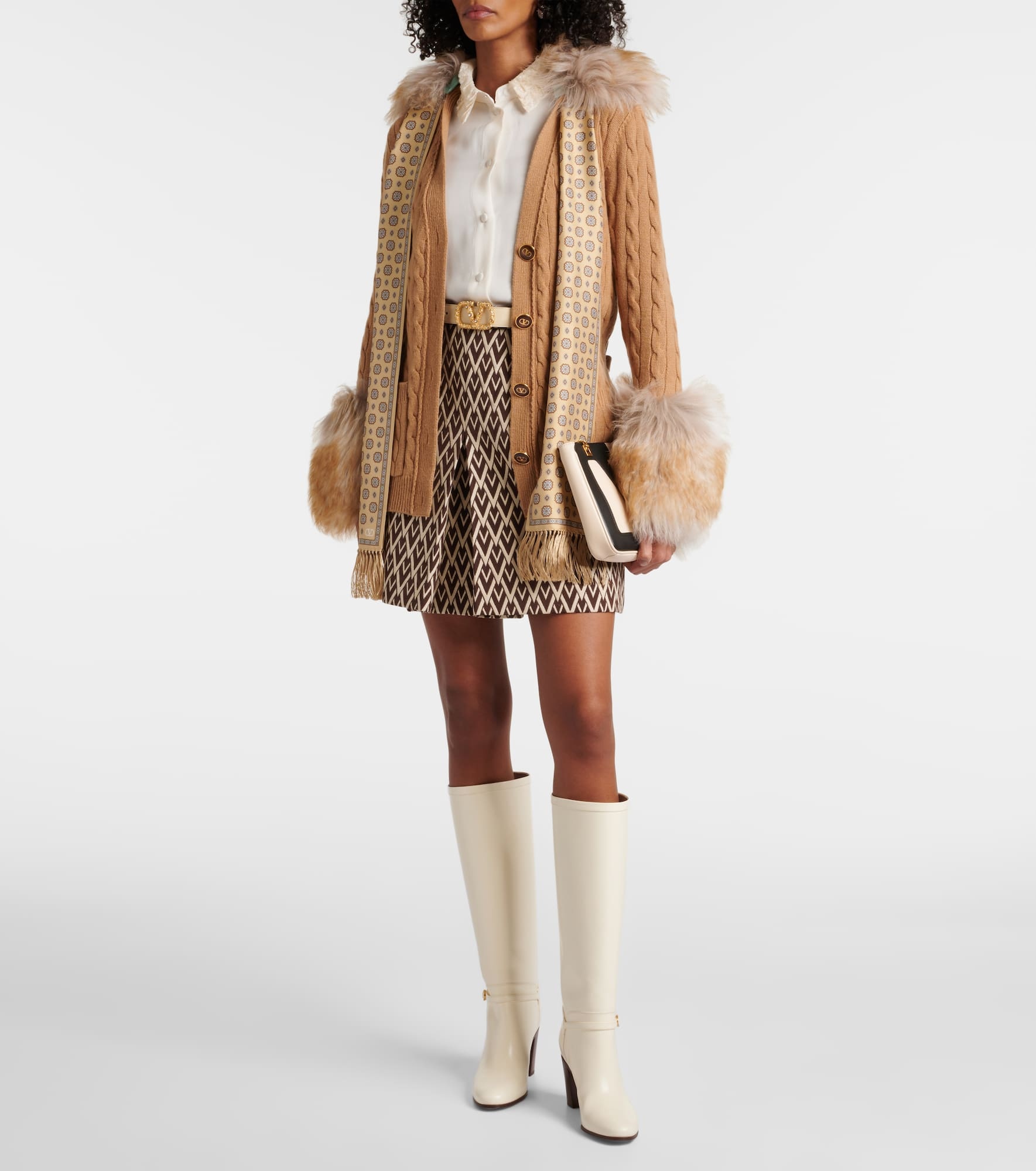 Shearling-trimmed cashmere cardigan - 2