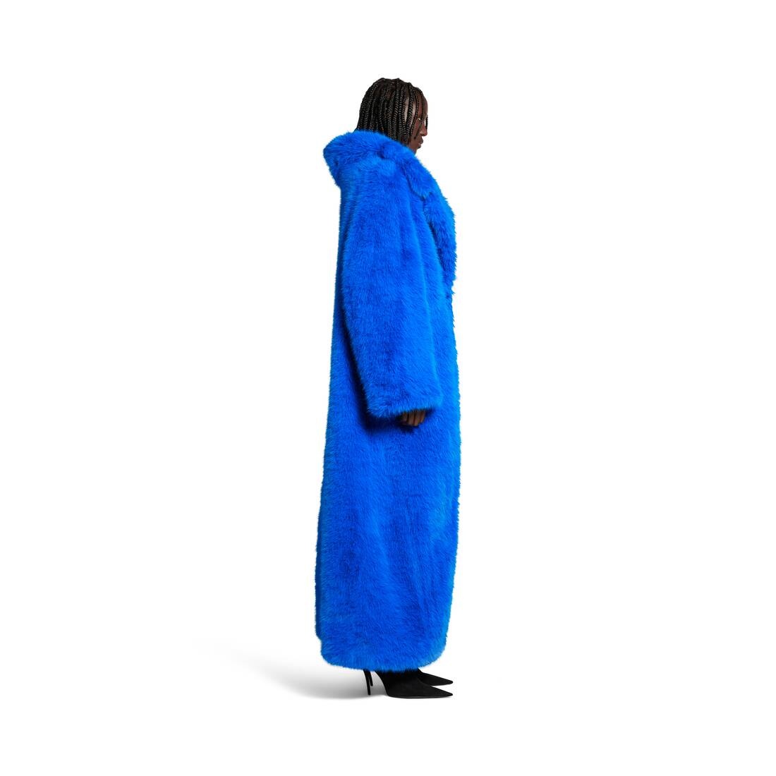 Women's Off Shoulder Coat in Royal Blue - 3