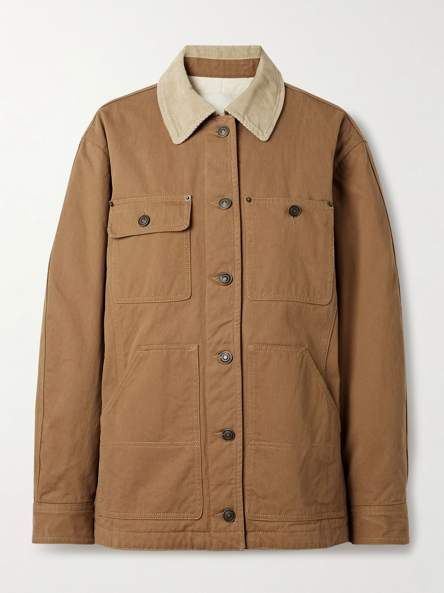 Ninon corduroy-trimmed cotton-twill jacket Brown - 1