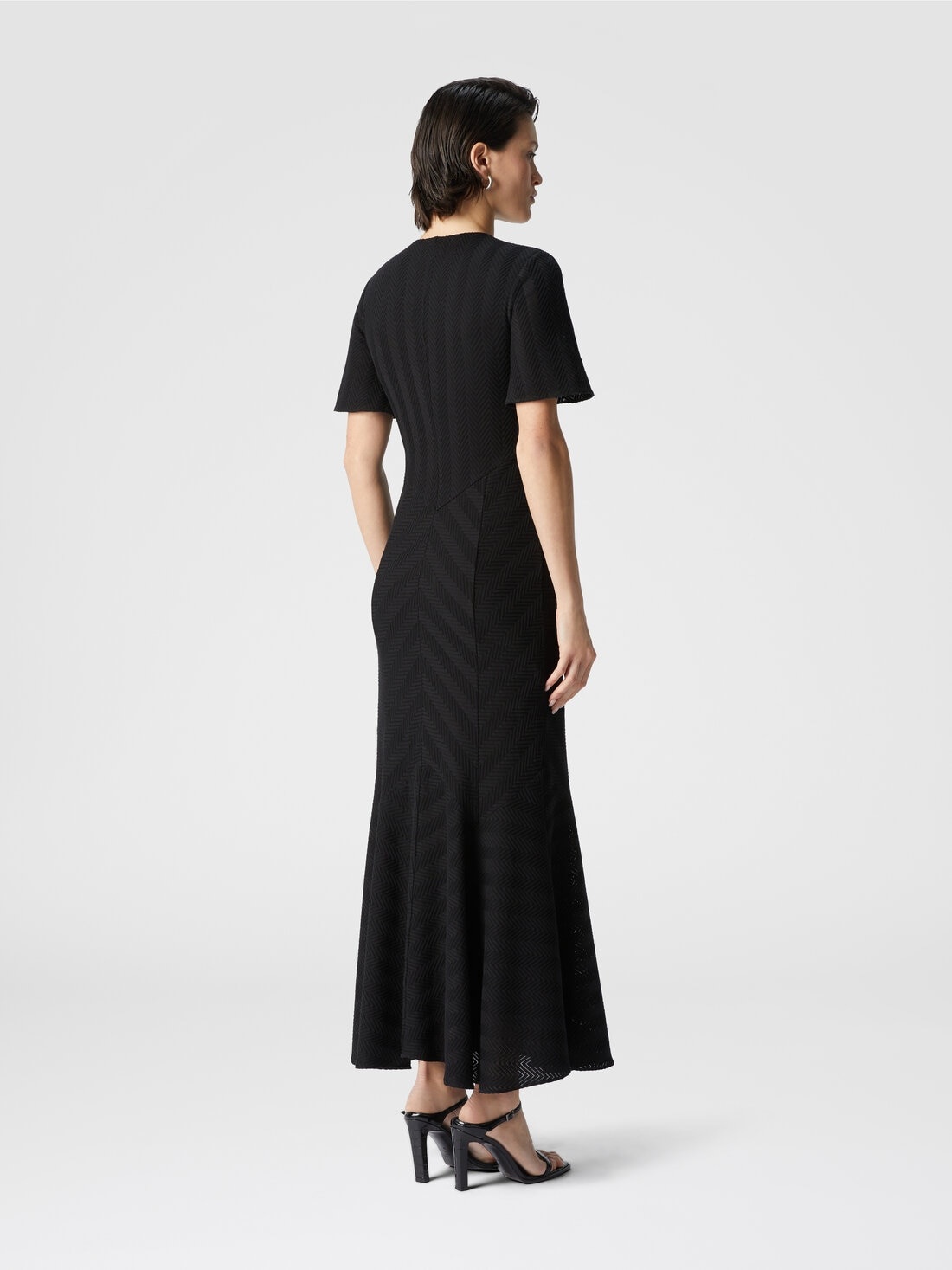 Long dress in cotton and zigzag viscose with flared hem - 3