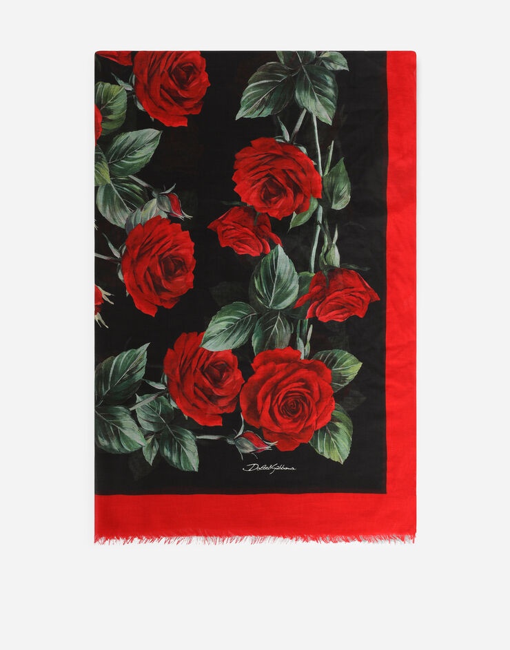 Rose-print cashmere and modal scarf (135 x 200) - 1