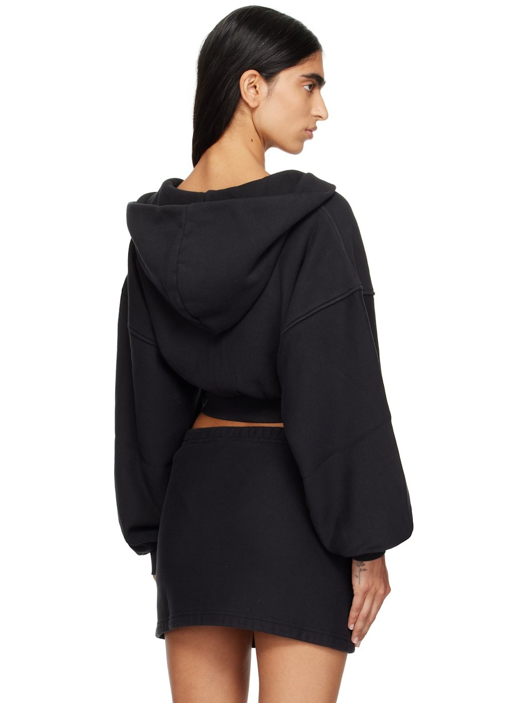 Black Cropped Zip Hoodie - 3