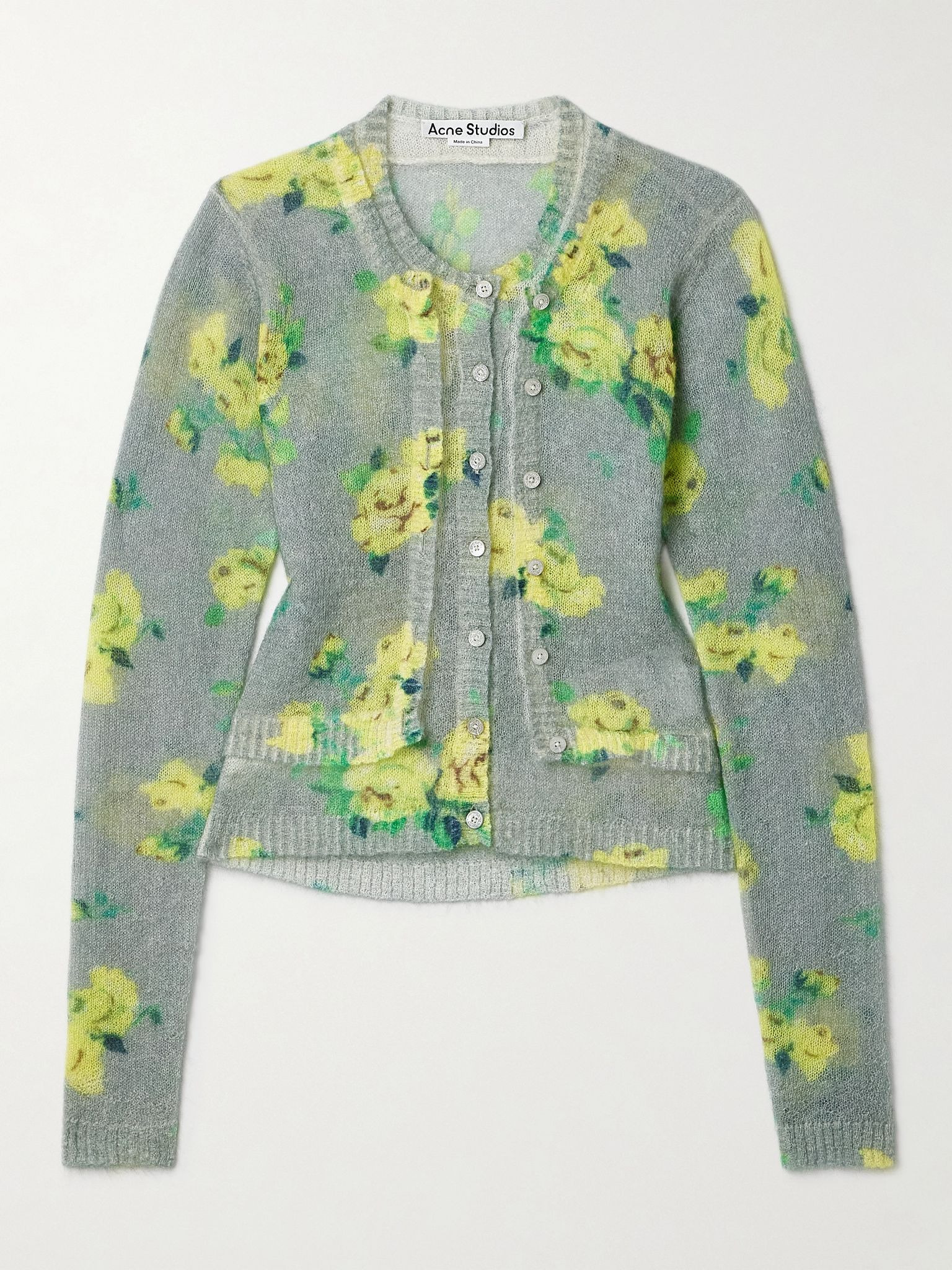 Layered floral-print mohair-blend sweater Gray - 1