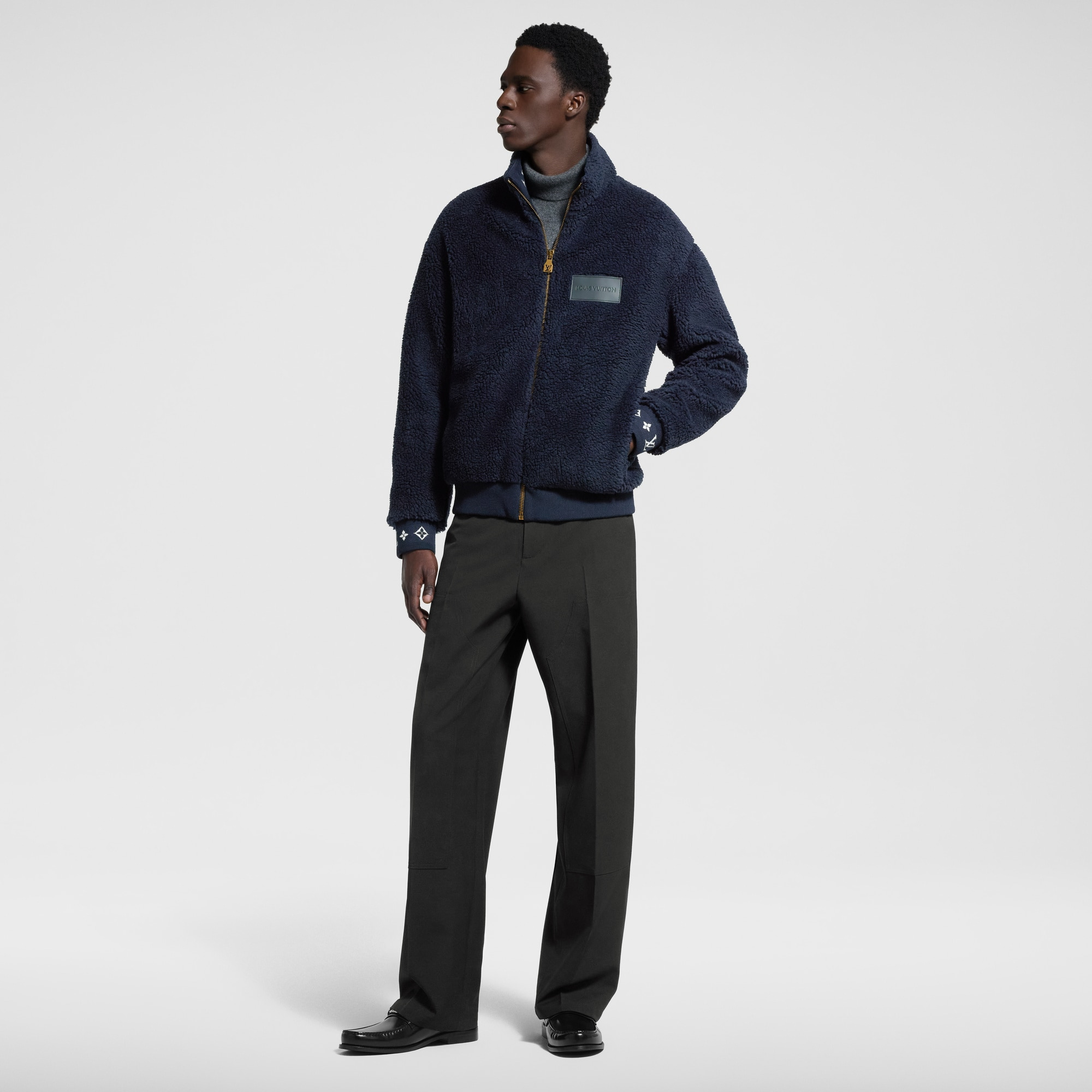 Leather Patch Fleece Blouson - 4