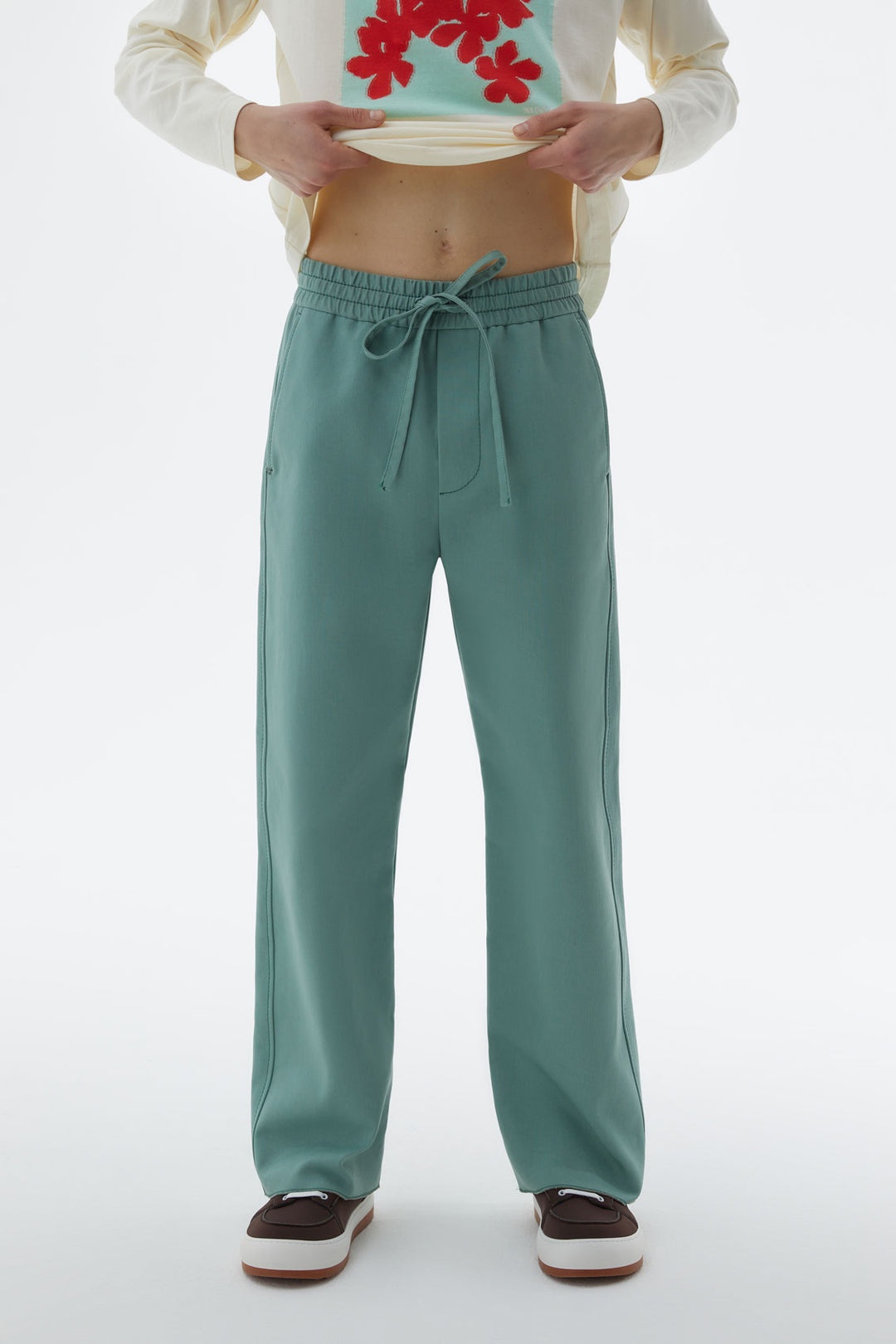 SAGE GREEN ELASTIC PANTS - 1