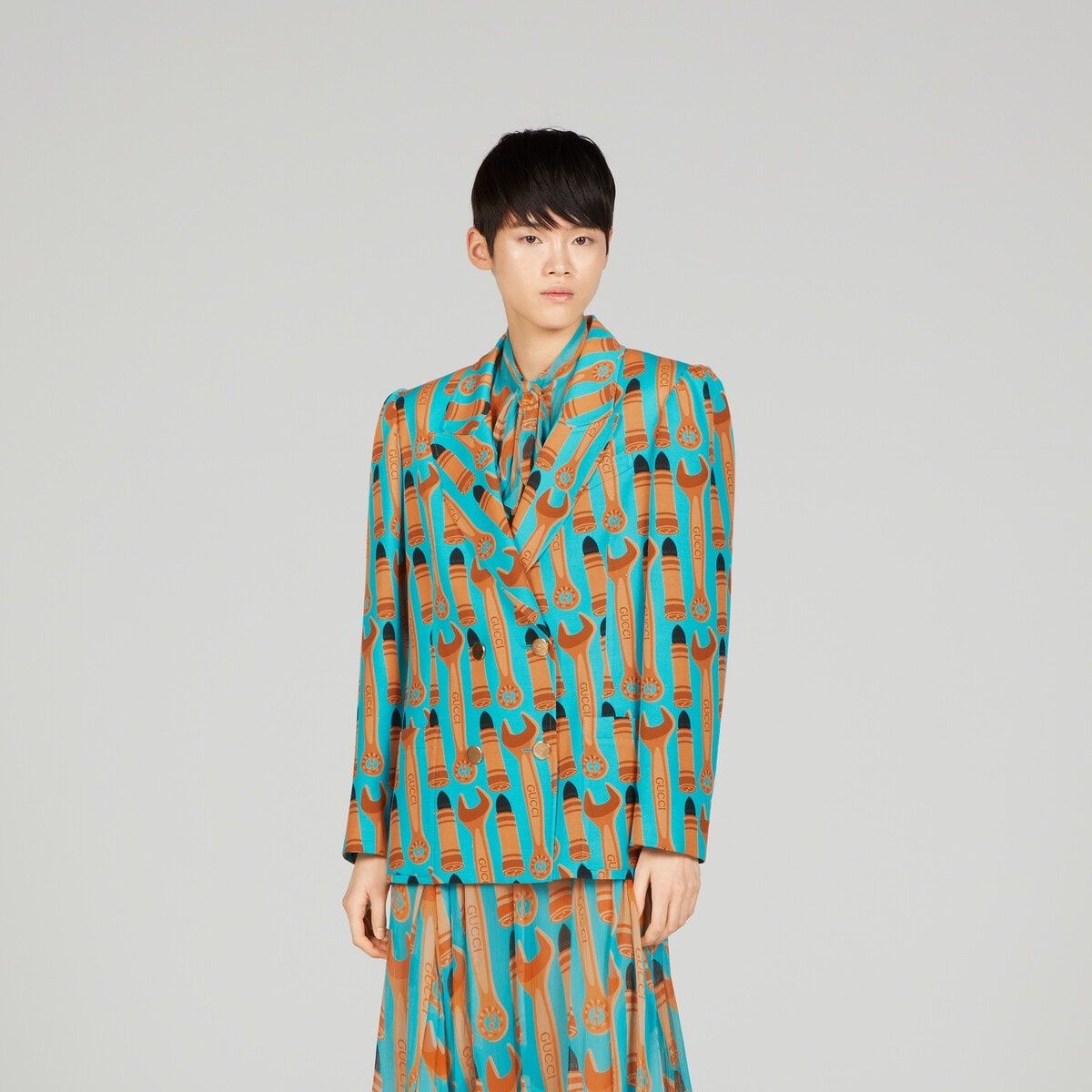 Lipstick and tool print silk jacket - 5