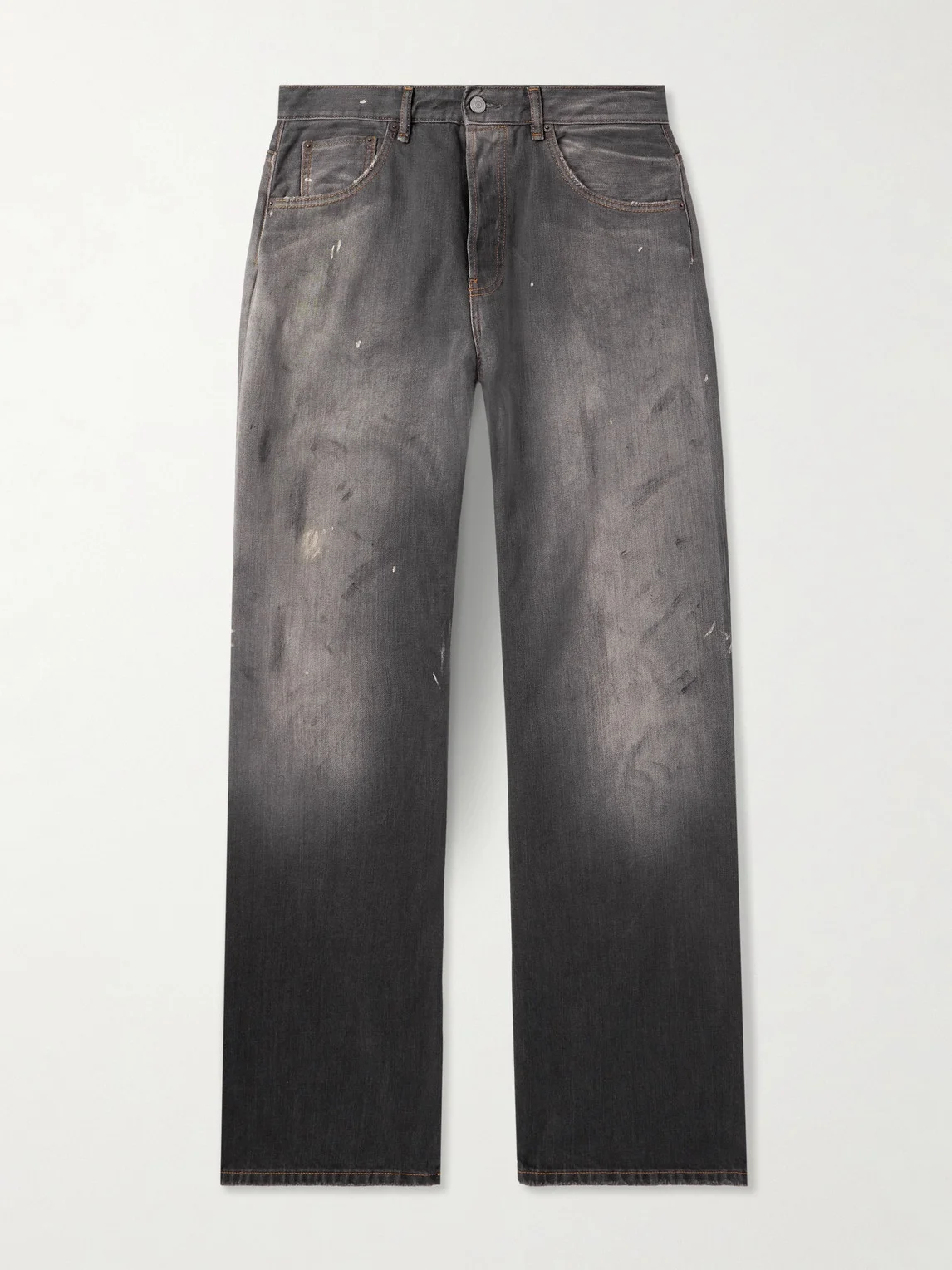 Straight-Leg Distressed Paint-Splattered Jeans - 1