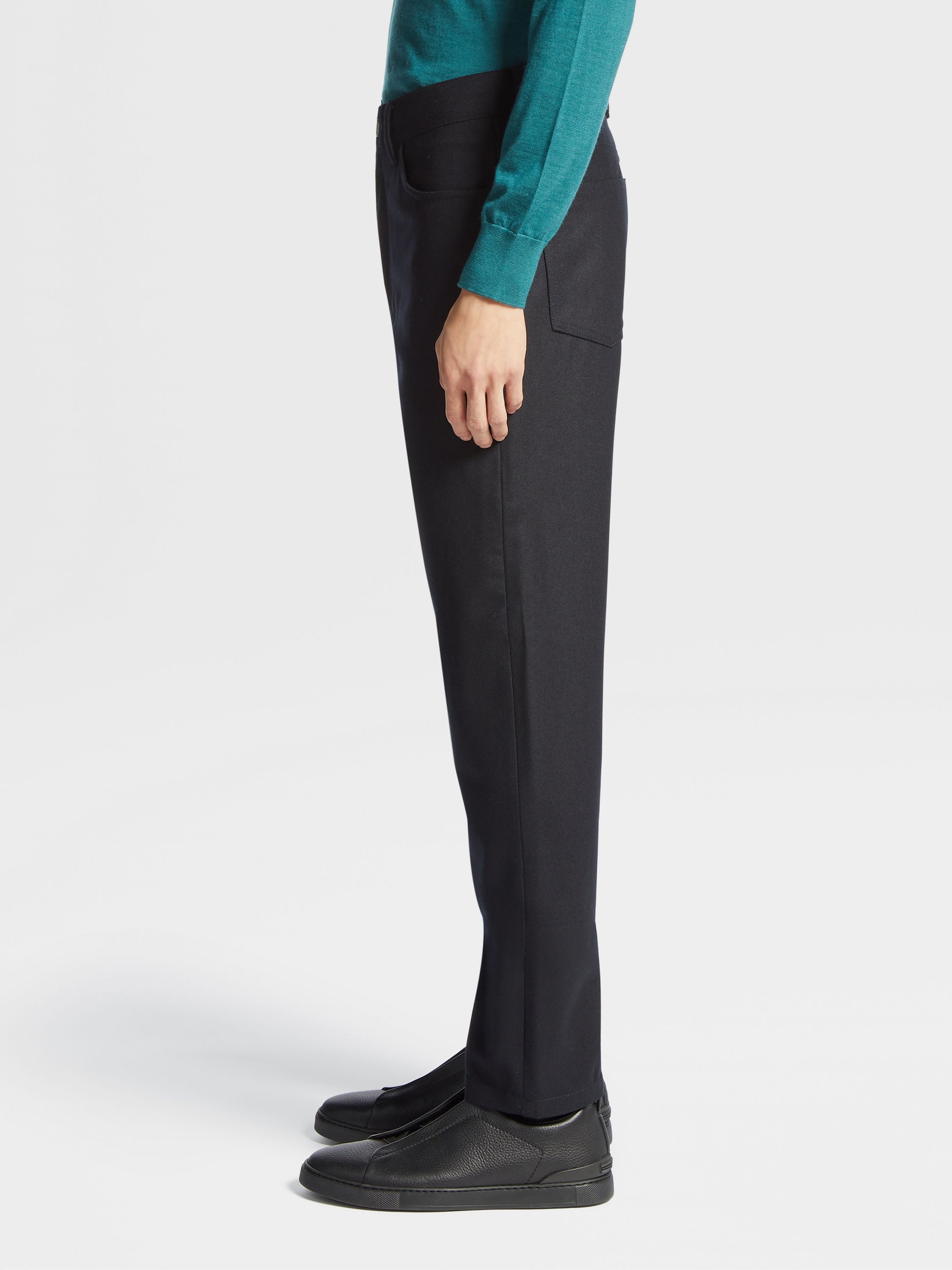 BLACK WOOL AND CASHMERE ROCCIA PANTS - 4