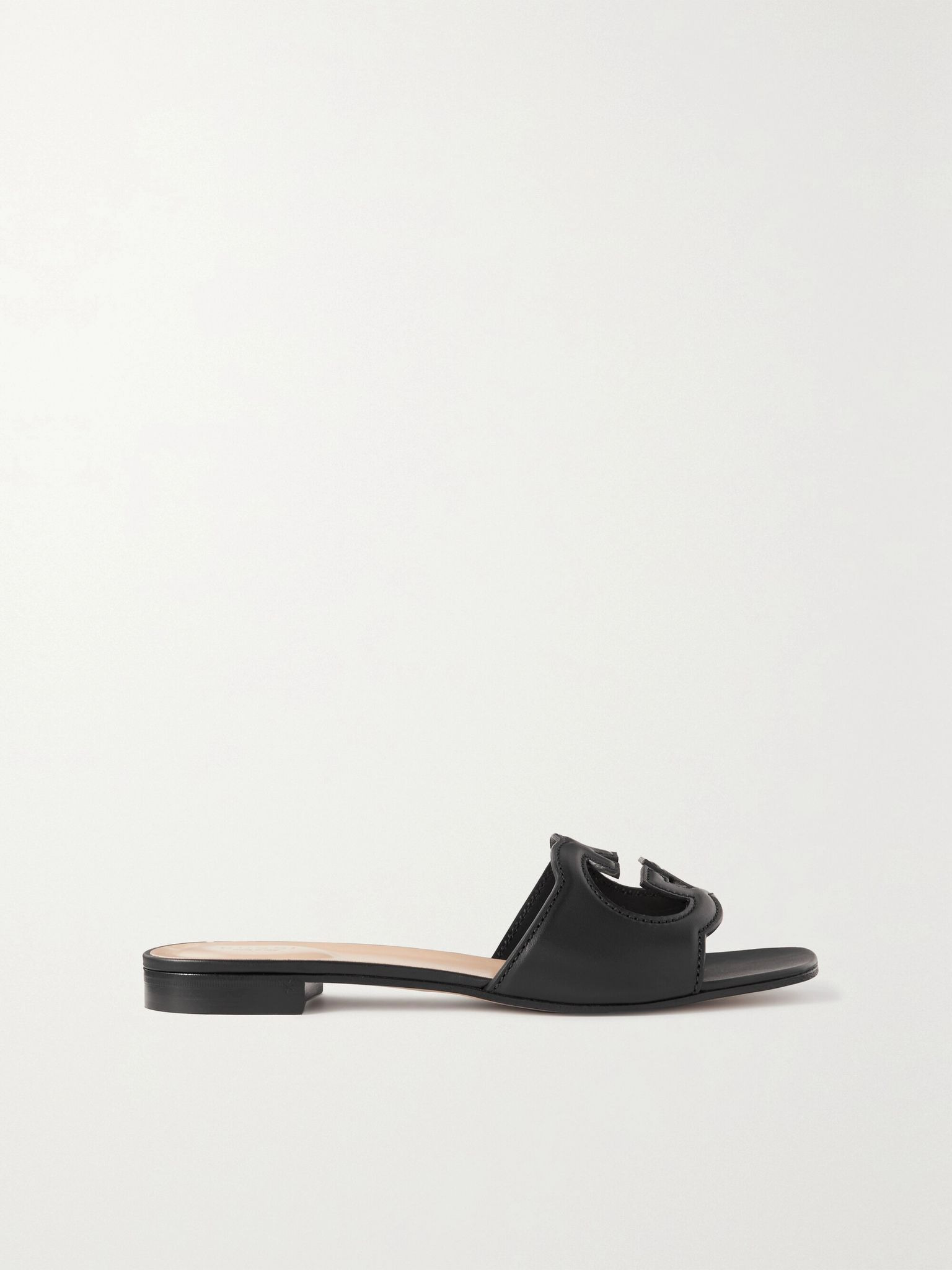 Cutout leather slides Black - 1