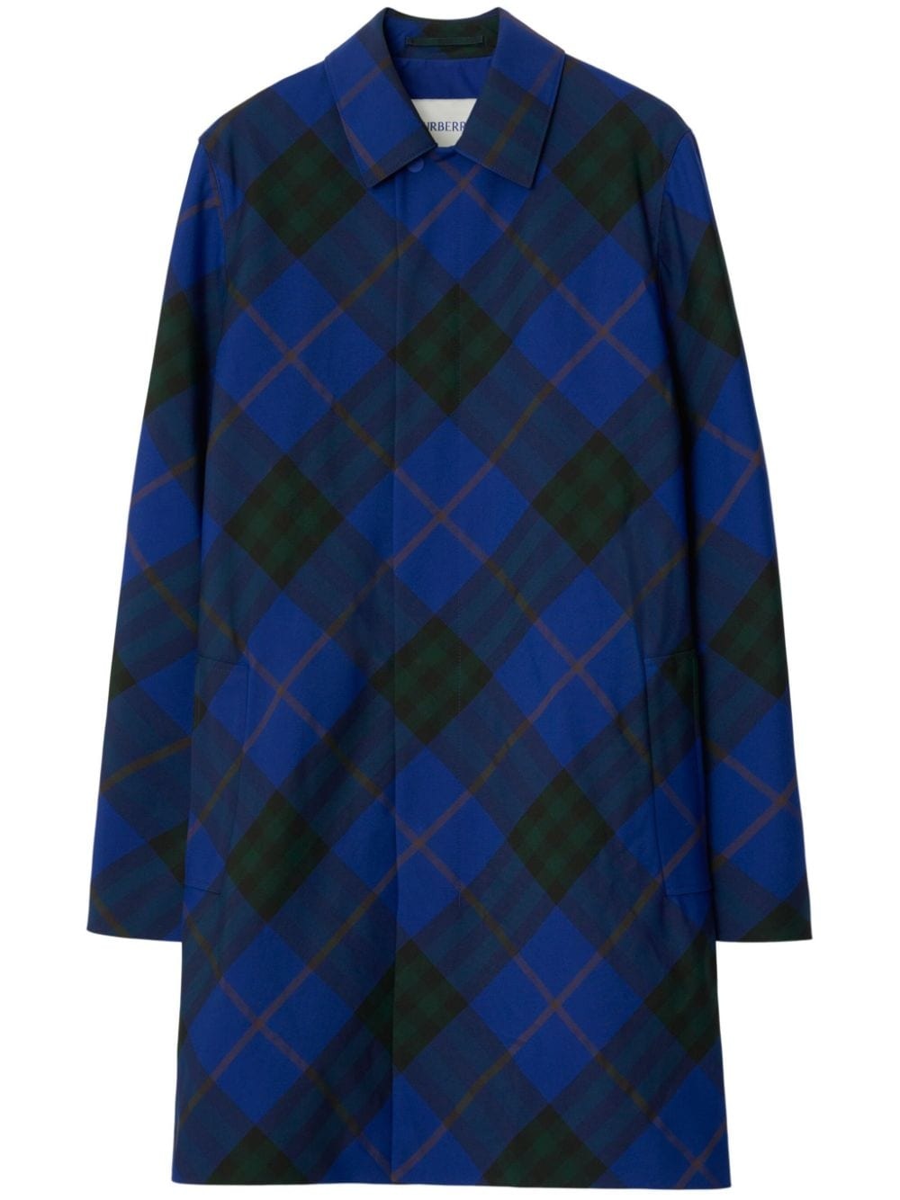 checked twill single-breasted car coat - 1
