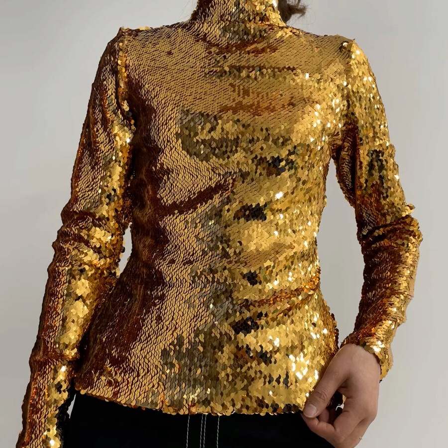 Burberry Ladies Gold Sequinned Turtleneck Top - 3