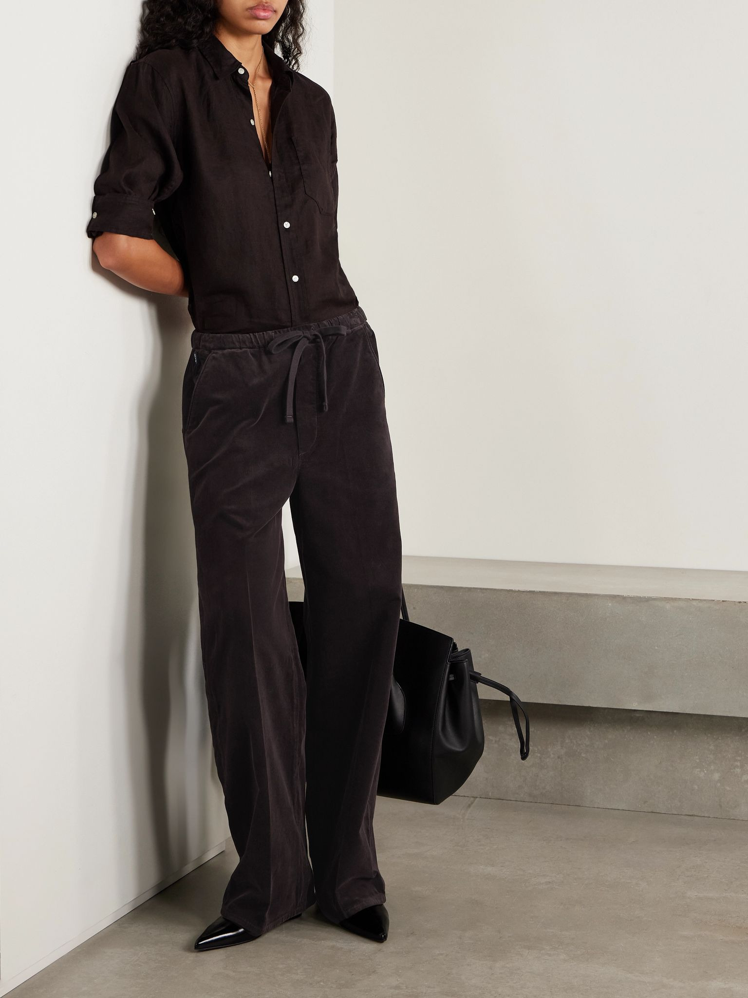 Aurora cotton-blend corduroy wide-leg pants Chocolate - 2